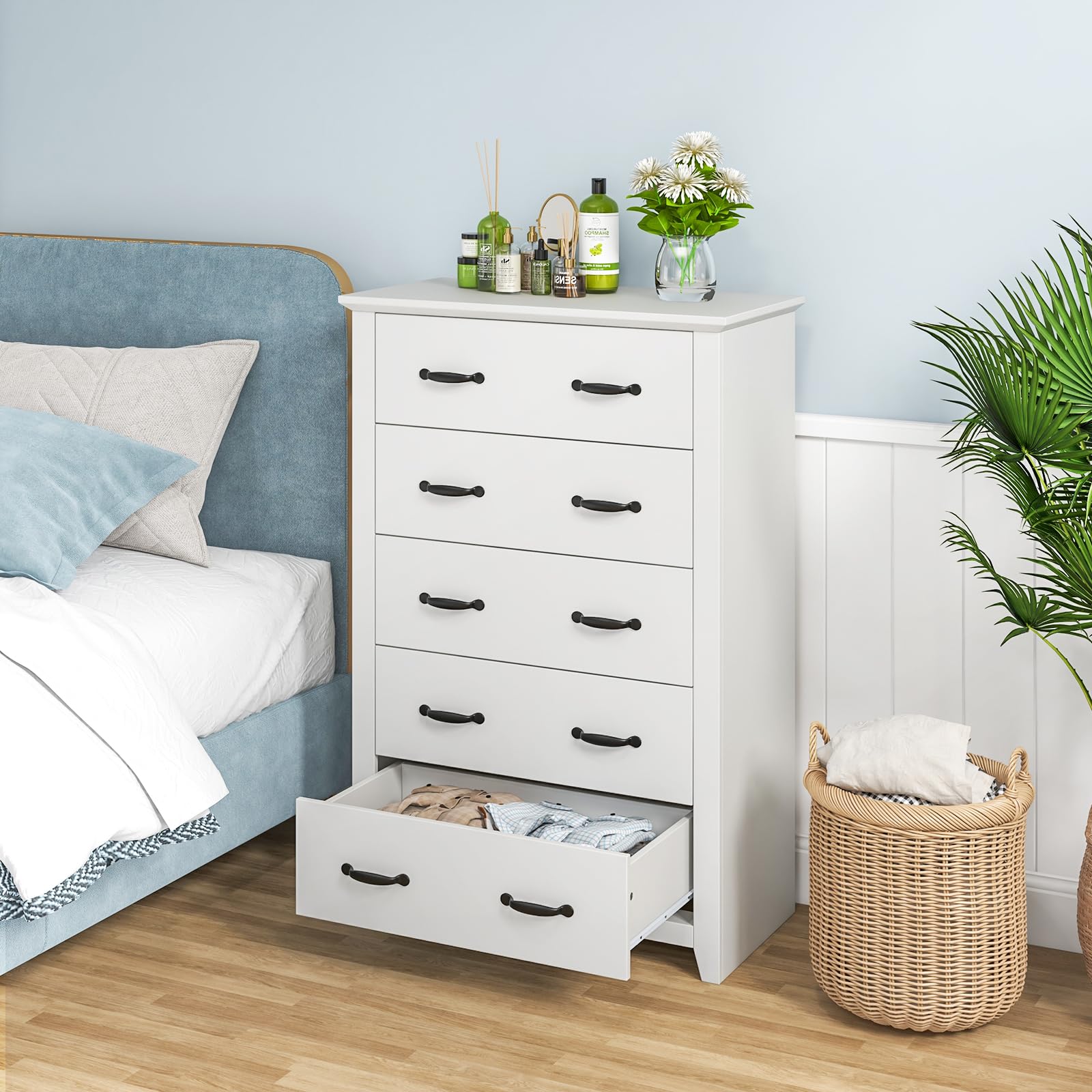 Giantex 5 Drawer Dresser Chest of Drawers - Vertical Dresser with 5 Pull-Out Drawers for Bedroom, Living Room, Entryway