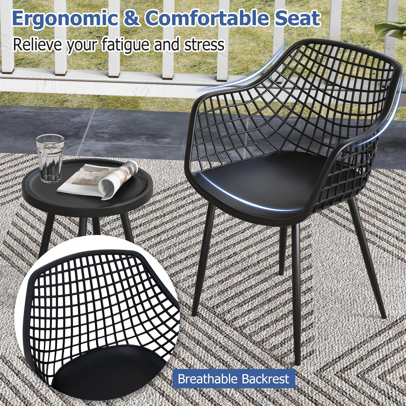 Giantex 3 Piece Patio Furniture Set, Outdoor Bistro Table and Chairs Set of 2, PP Seat & Metal Legs