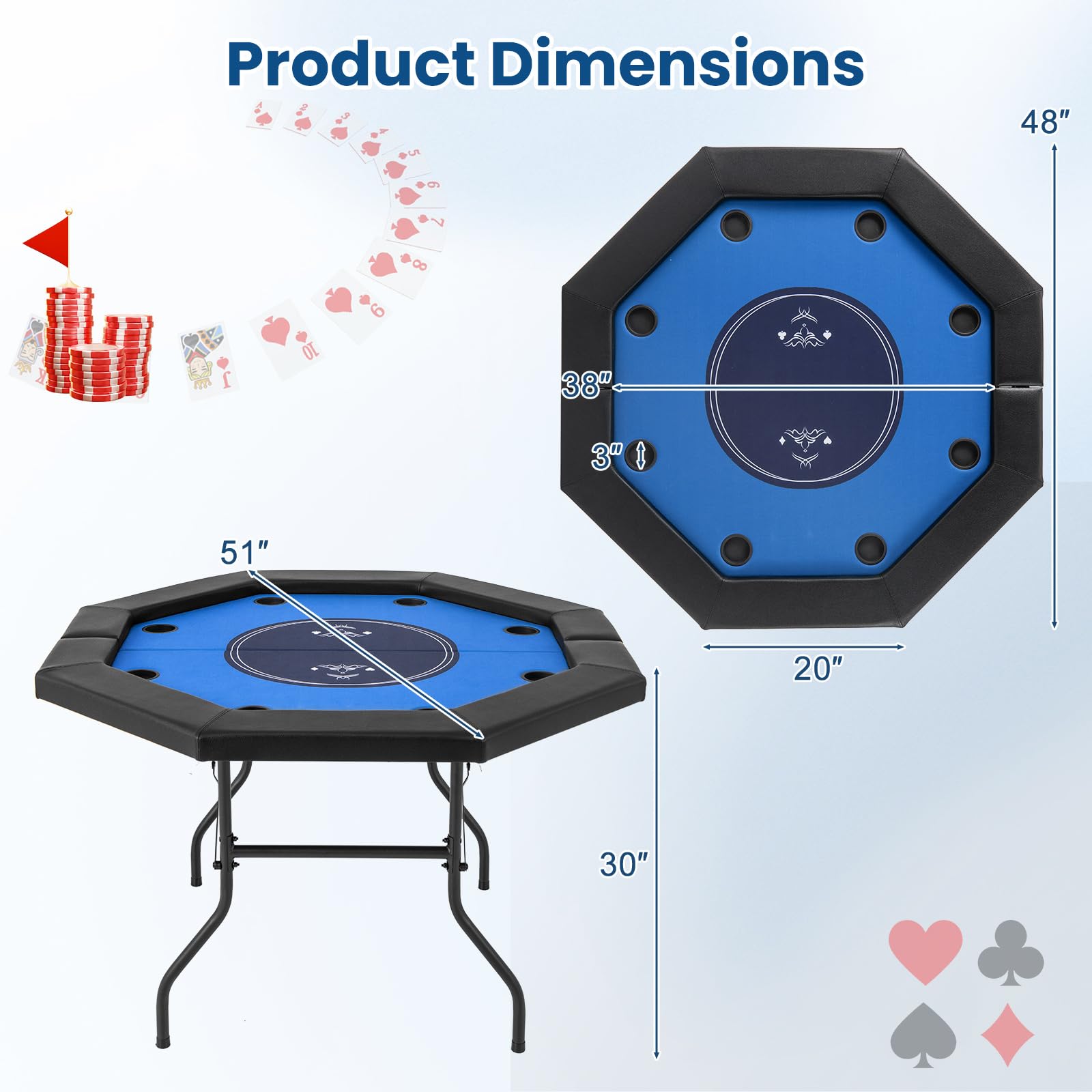 Giantex 8 Player Poker Table Foldable, 72" Portable Folding Texas Holdem Poker Tables w/Padded Rails