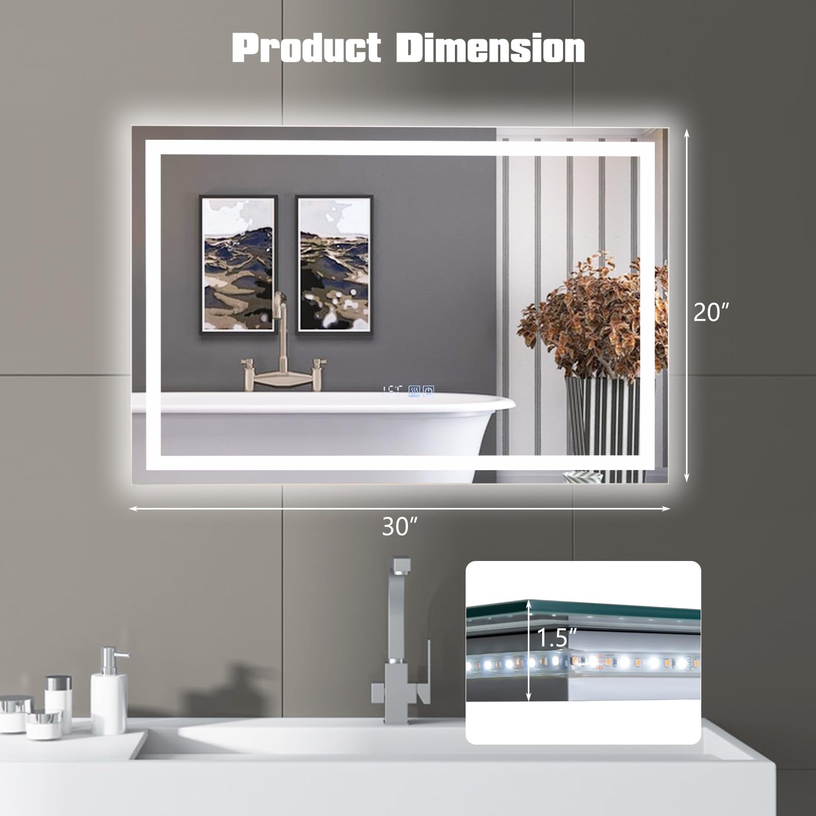 CHARMAID LED Bathroom Mirror - Lighted Vanity Mirror with Front and Backlight, 3 Lighting Colors, Adjustable Brightness