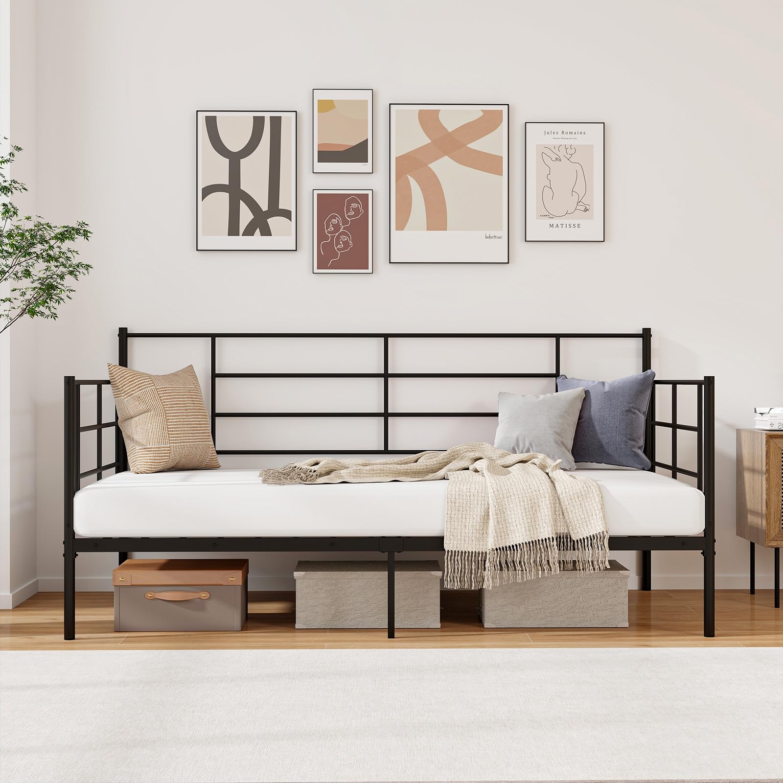 Giantex Metal Twin Daybed, Twin Size Platform Bed with High Headboard & Extra Support Leg