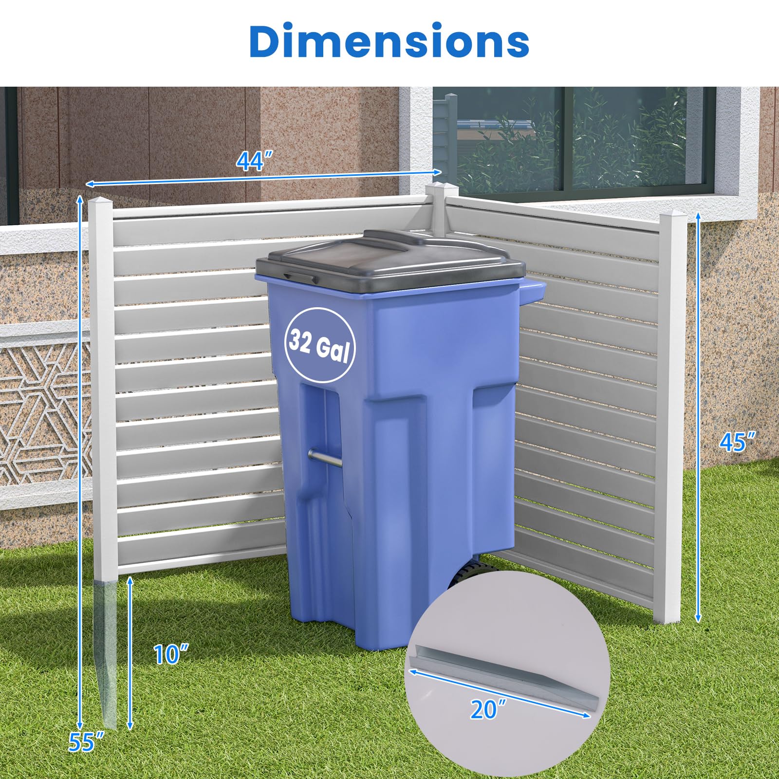 Giantex Air Conditioner Fence 2/4 Panels - 44''W x 45''H Outdoor Privacy Screens with 4 Metal Stakes, Decorative PVC Trash Can Enclosure