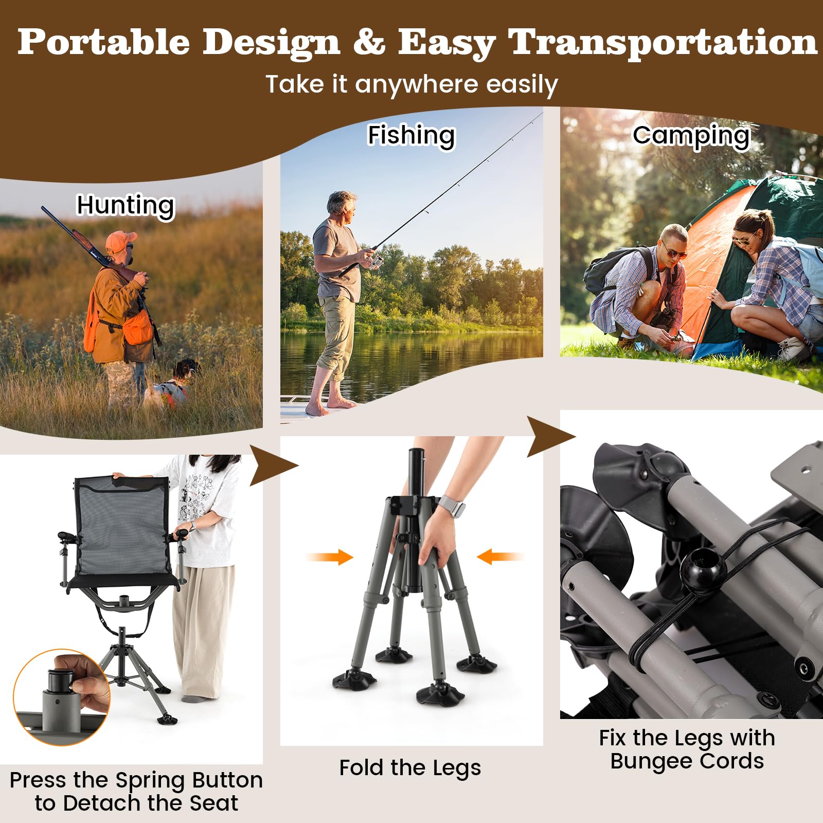 Giantex 360° Swivel Hunting Chair with Gun Rest, Adjustable Armrests, Telescopic Legs, All-Terrain Duck Feet