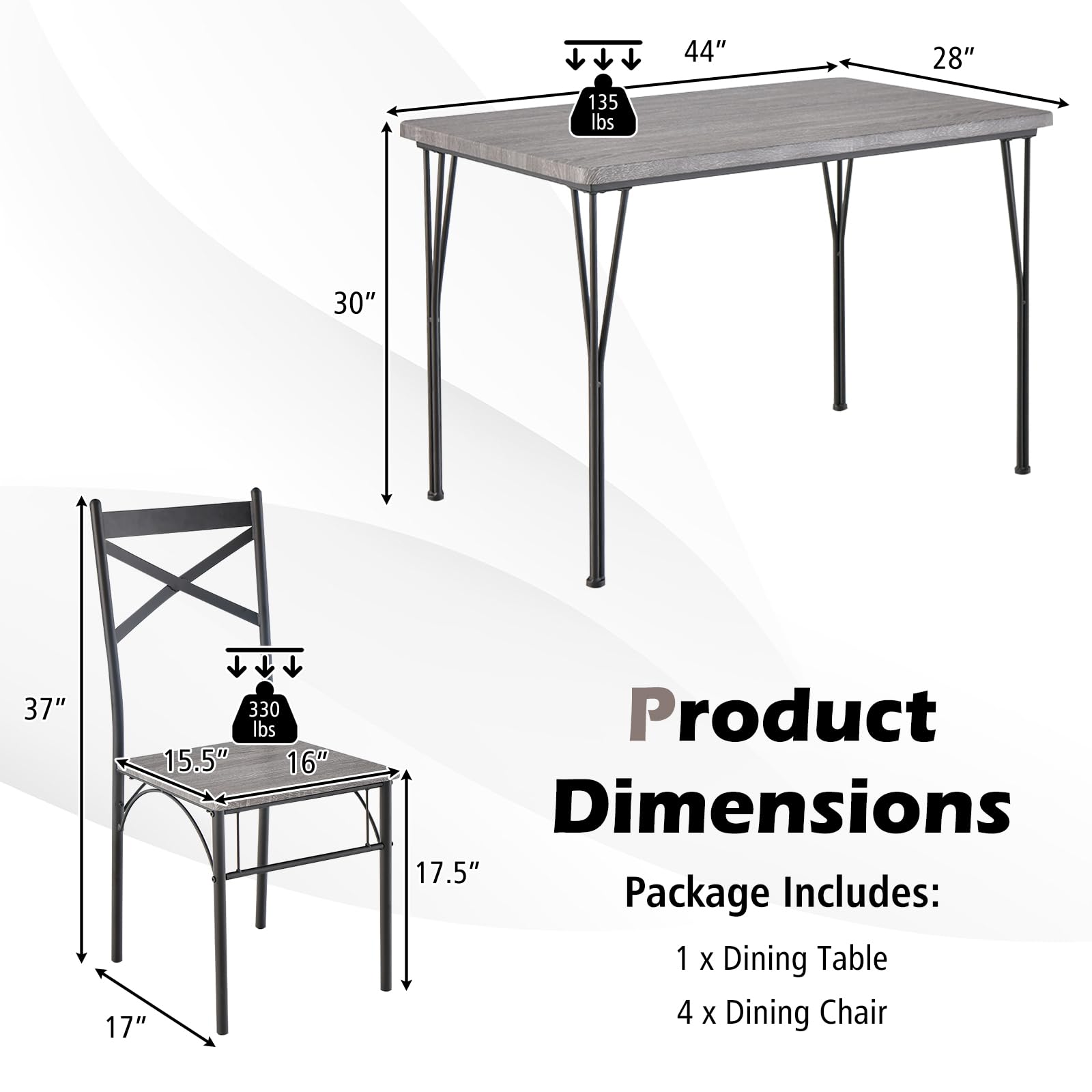 Giantex 5-Piece Dining Table Set, Modern Rectangular Dining Table & 4 Dining Chairs Set with Metal Frame