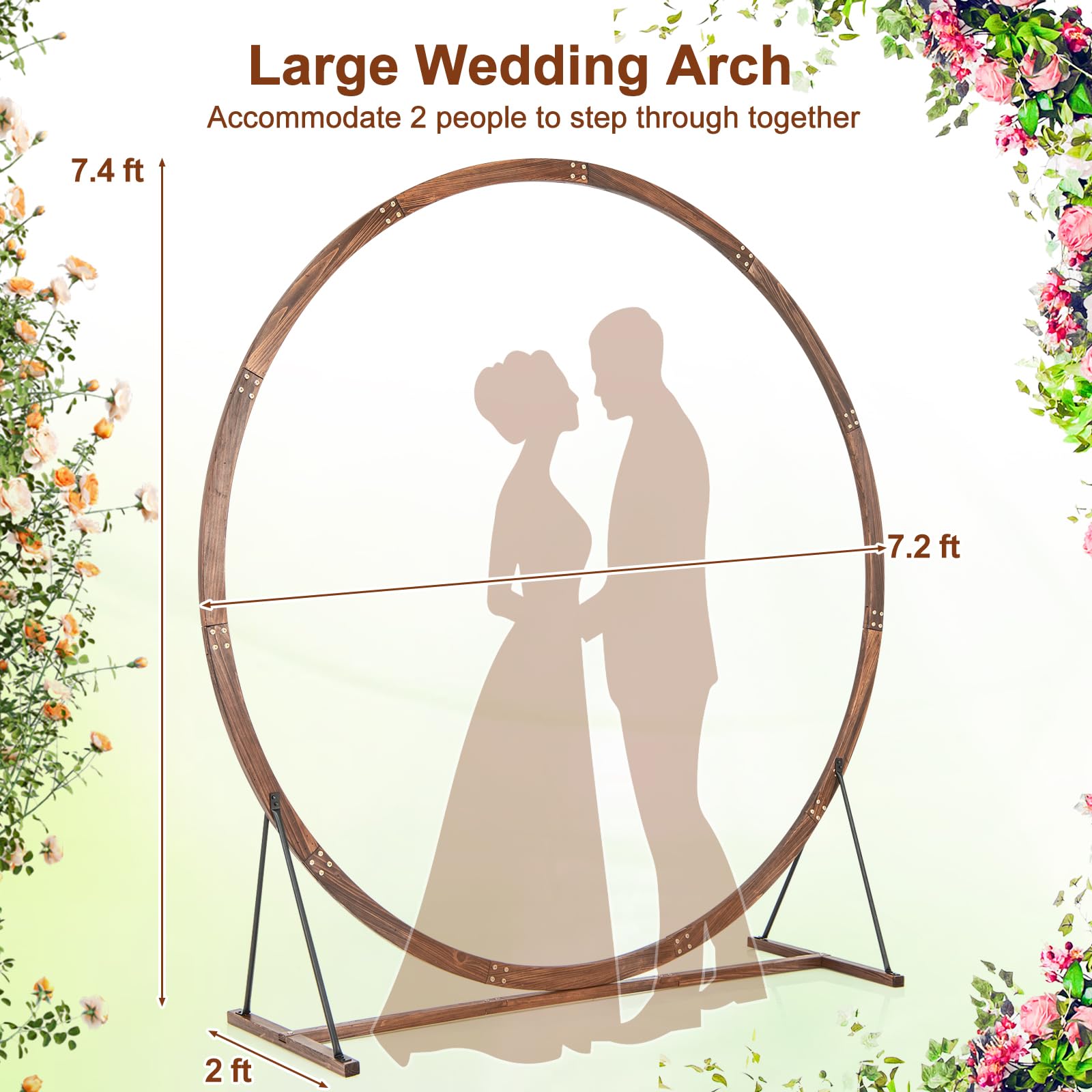 Giantex Wooden Wedding Arch for Ceremony, 7.4 FT Round Solid Wood Arbor for Wedding Backdrop Stand