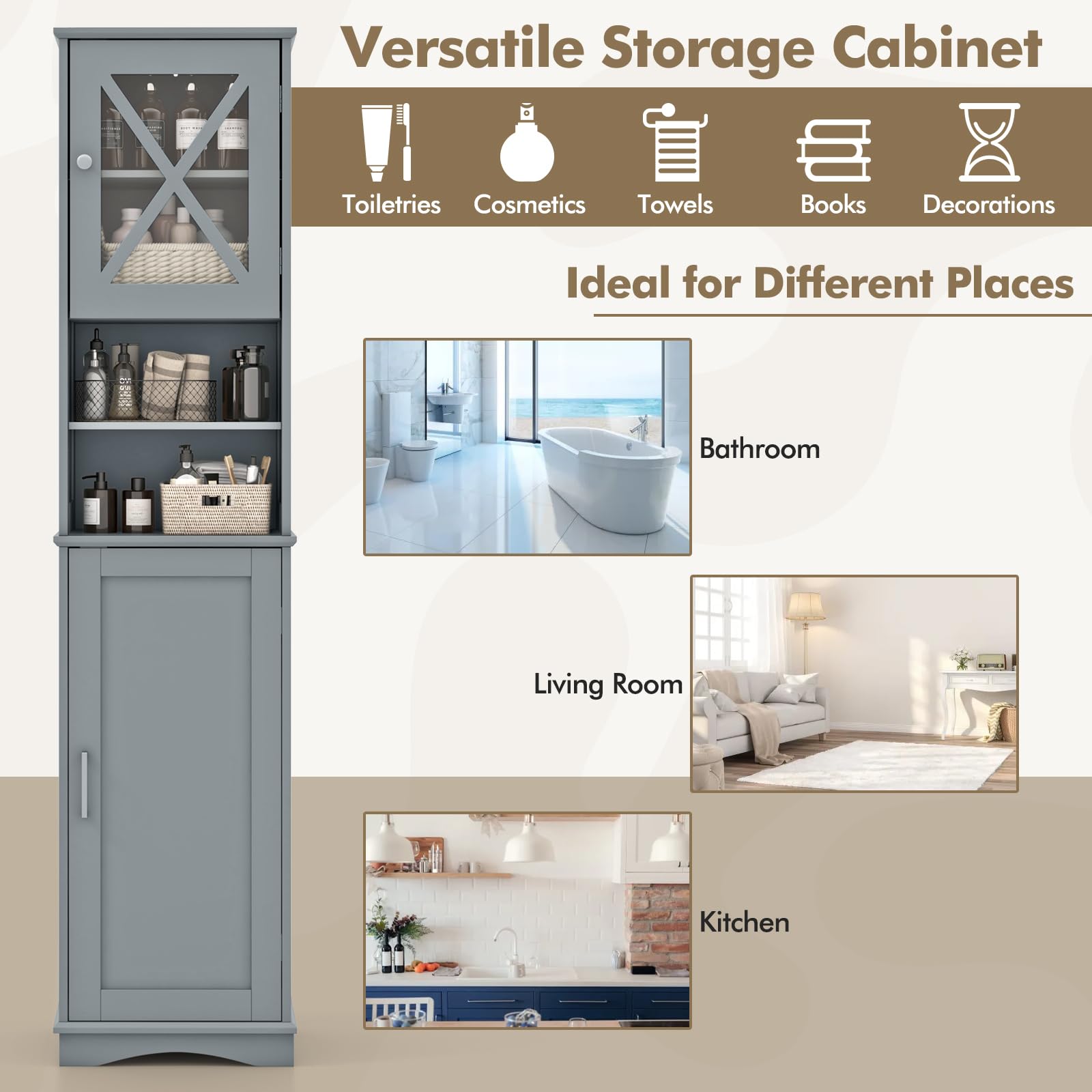 Giantex 67" Tall Storage Cabinet, Bathroom Floor Cabinet with Acrylic Door, Adjustable Shelves