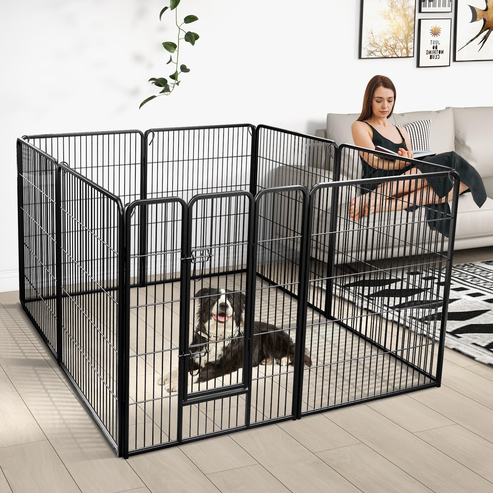 Giantex Dog Playpen Outdoor 40" H - 8/16 Panels Metal Pet Fence for Large Dogs, Heavy Duty Dog Pen Exercise Fence with Door