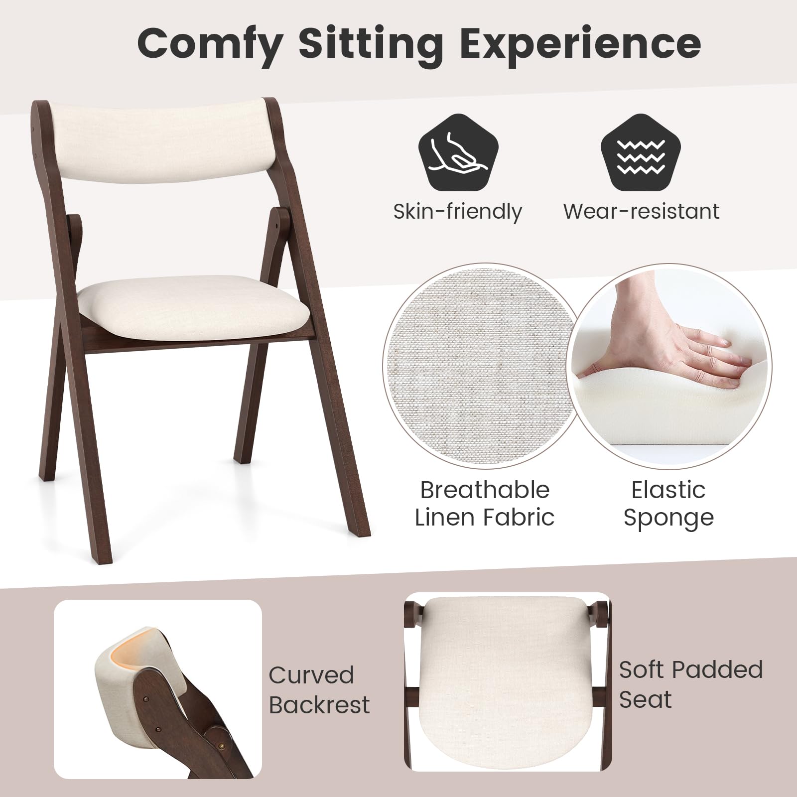 Giantex Folding Dining Chairs, Upholstered Kitchen Chairs w/Comfy Padded Backrest & Seat