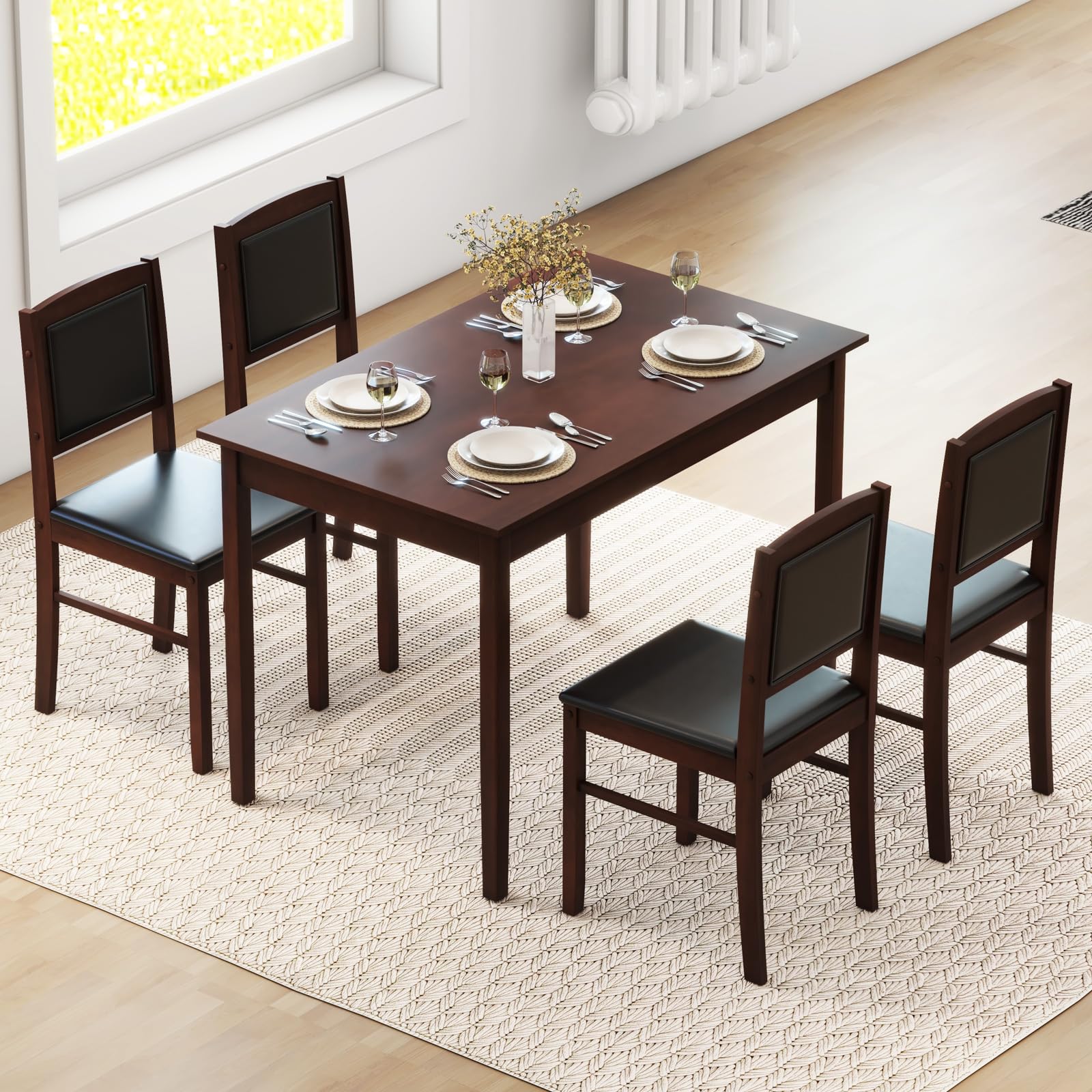 Giantex 5-Piece Dining Table Set for 4 - Breakfast Nook Table Set with Kitchen Table