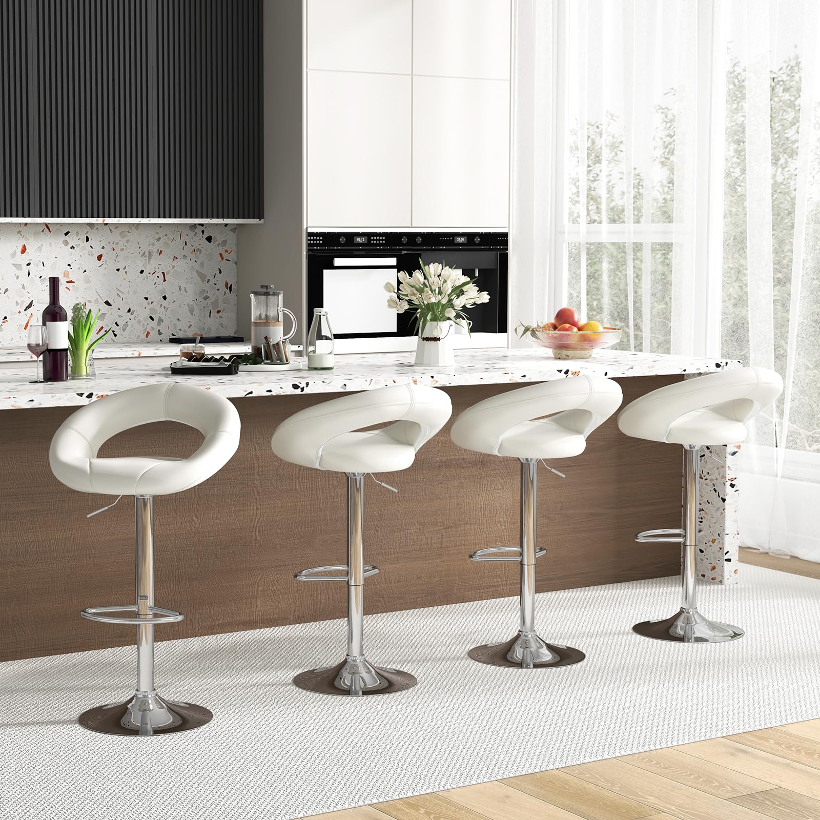 Giantex Adjustable Swivel Bar Stools, Modern PU Leather Counter Height Bar Chairs w/Hollowed Back