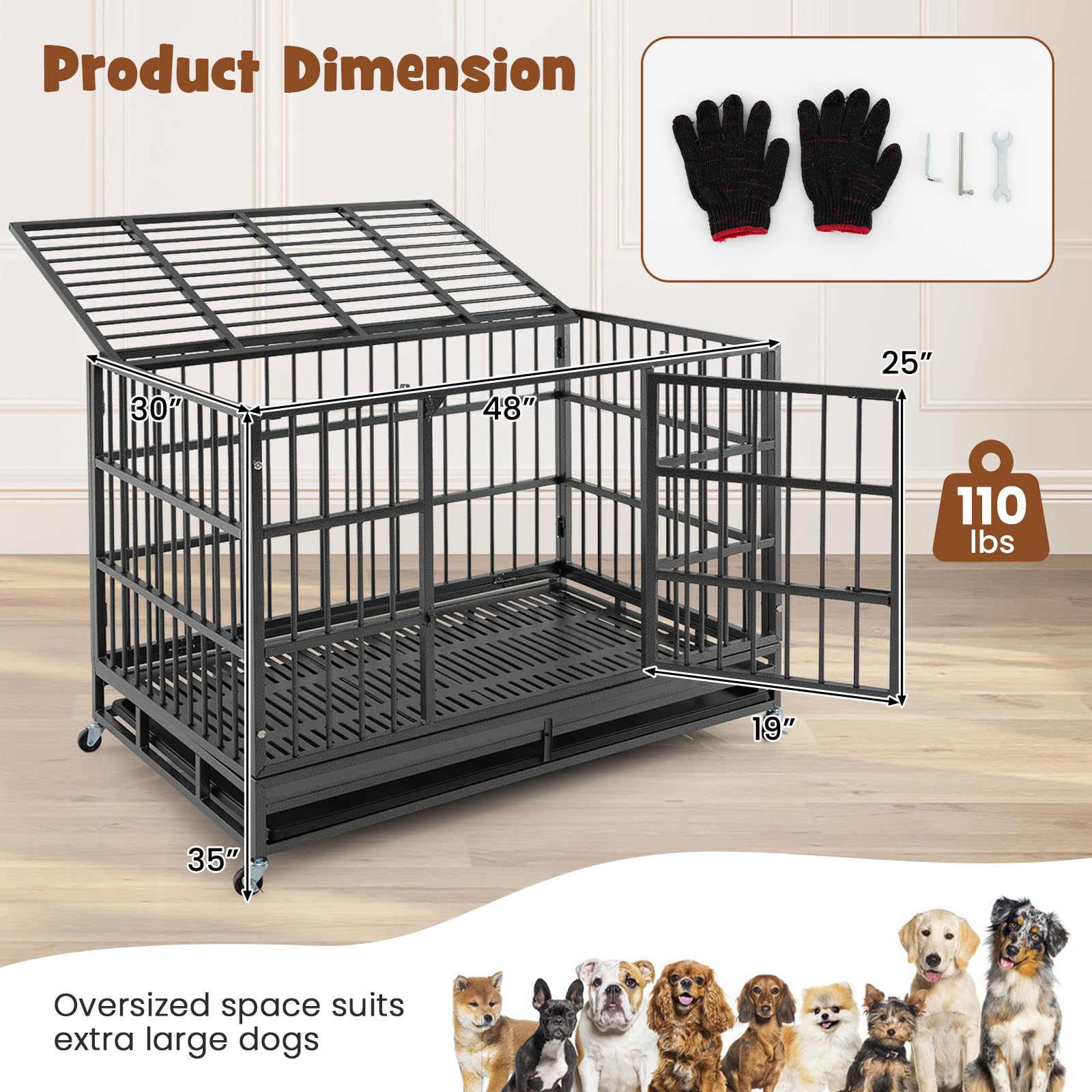 Giantex Heavy Duty Dog Crate, Escape Proof Metal Dog Cage with Double Door