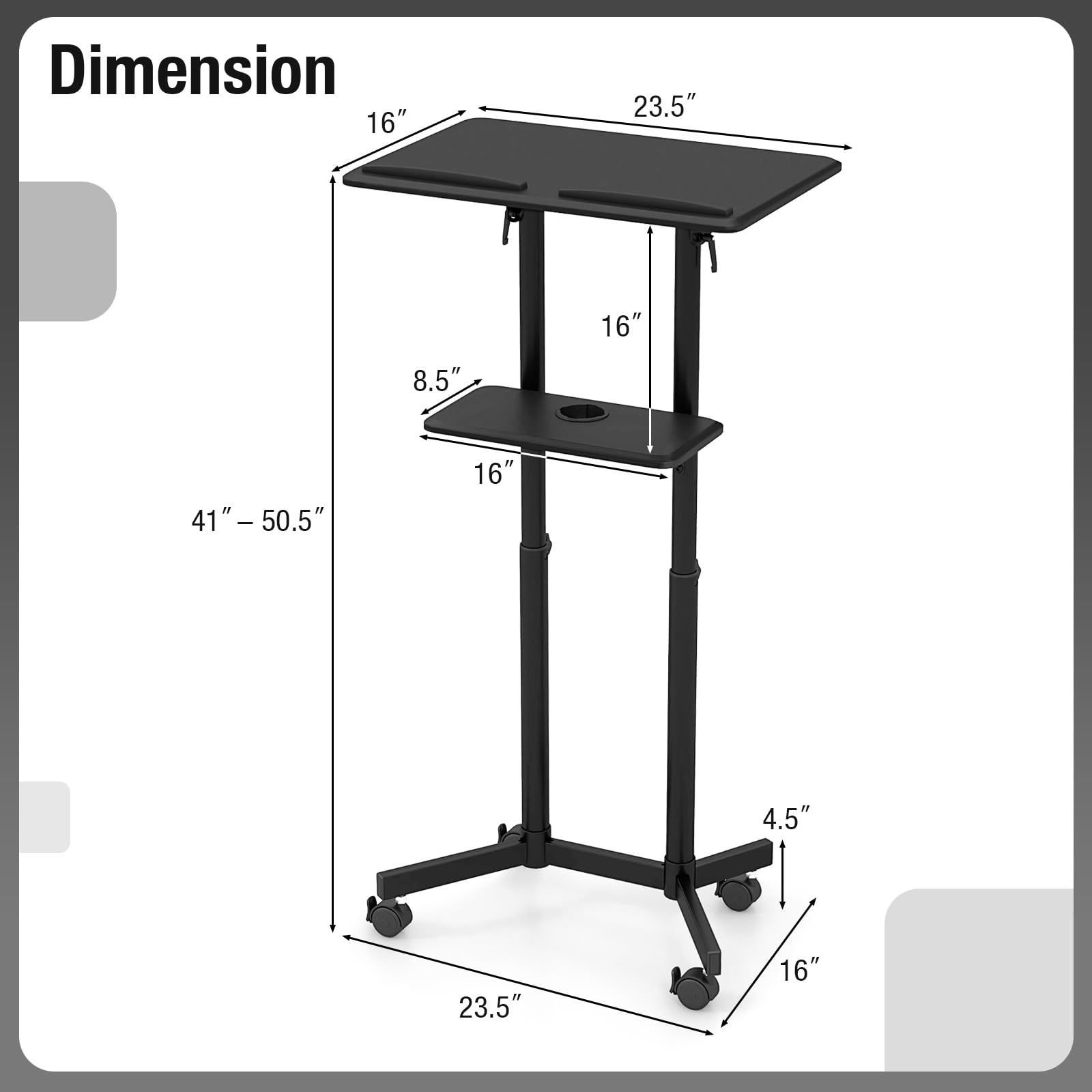 Giantex Mobile Laptop Podium, Height Adjustable Standing Desk with Storage Tray