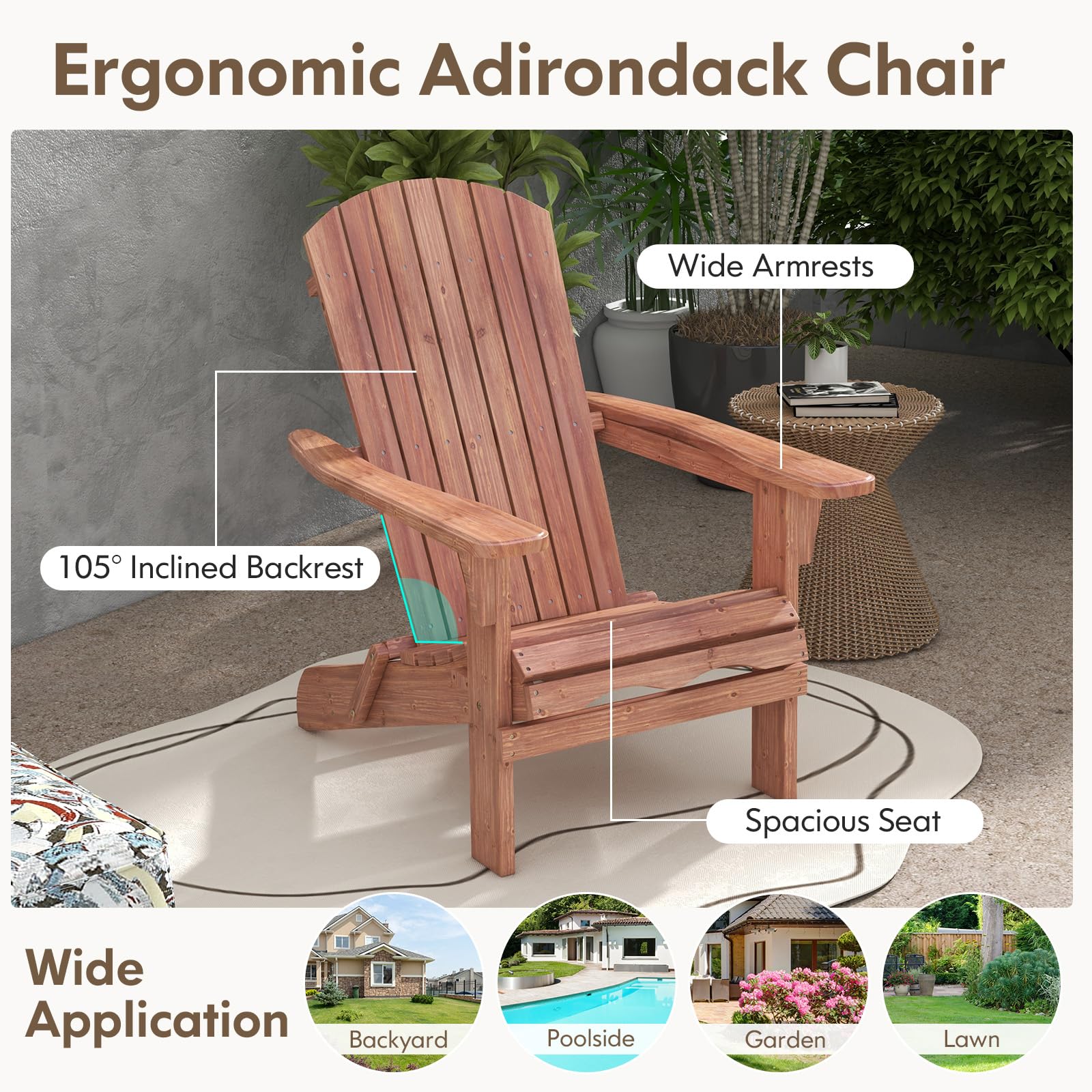 Giantex Foldable Adirondack Chair Set of 1/2/4 - Folding Front Porch Chairs with High Back, Wide Armrests, 400 LBS Max Load