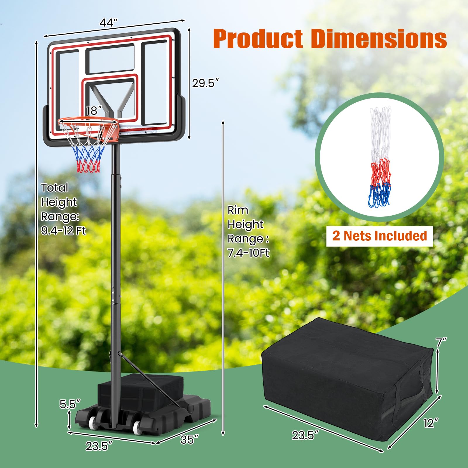 Giantex Portable Basketball Hoop Outdoor - 7.4-10 FT Height Adjustable Basketball Goal System