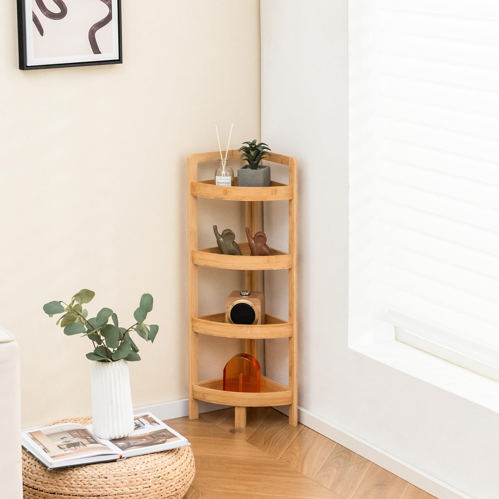 Giantex Bathroom Corner Shelf Stand - 4 Tier Bamboo Corner Stand, 31.5" Corner Storage Shelf