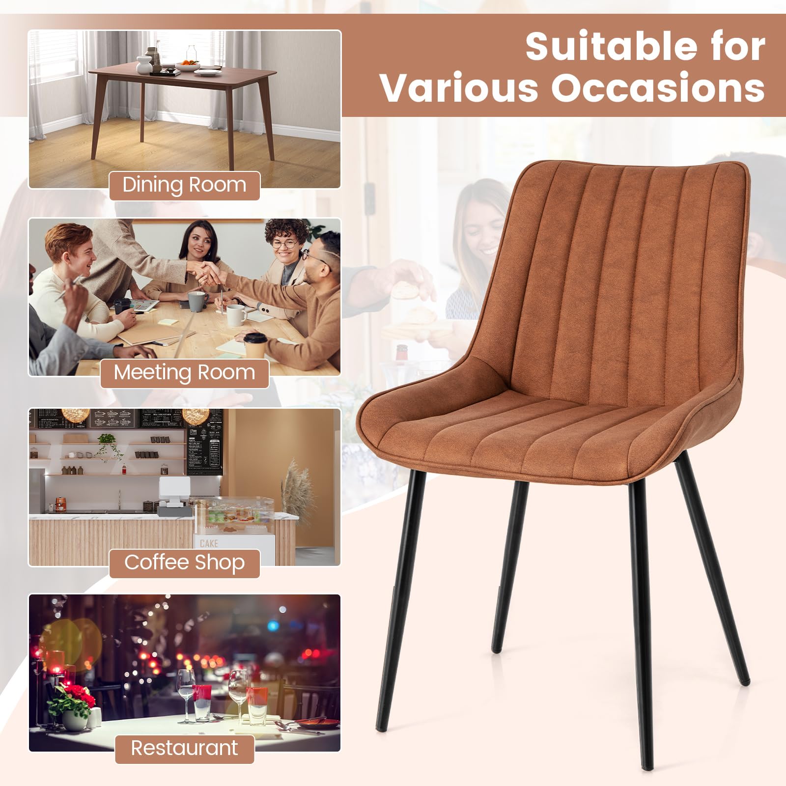 Giantex Dining Chairs, Faux-Leather Fabric Kitchen Chairs, Upholstered Leisure Chairs w/Metal Legs