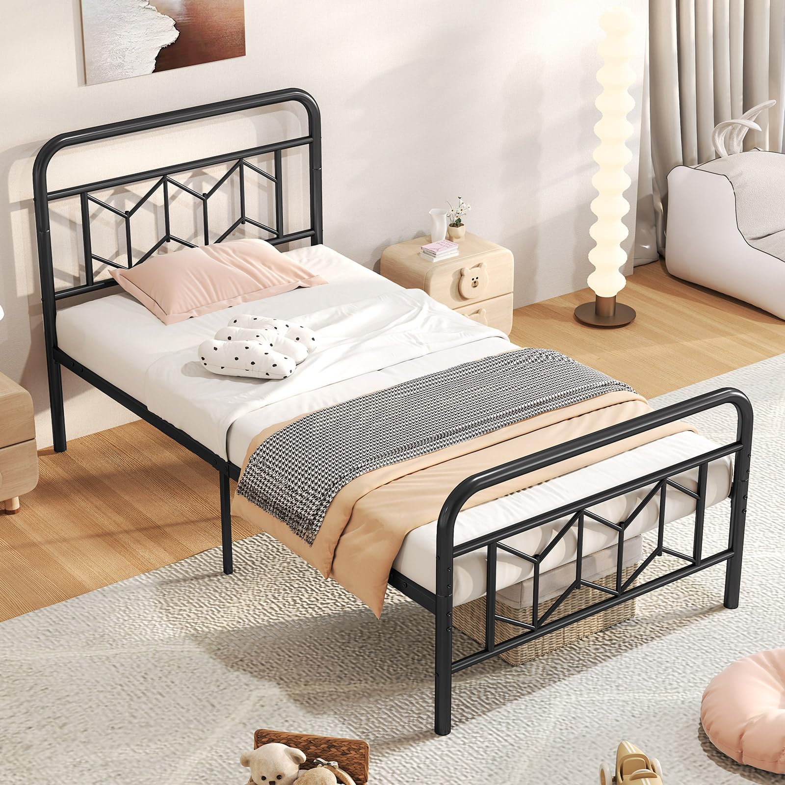 Giantex Metal Twin Bed Frames with Victorian Style Headboard & Footboard, Heavy Duty Slats Support Mattress Foundation