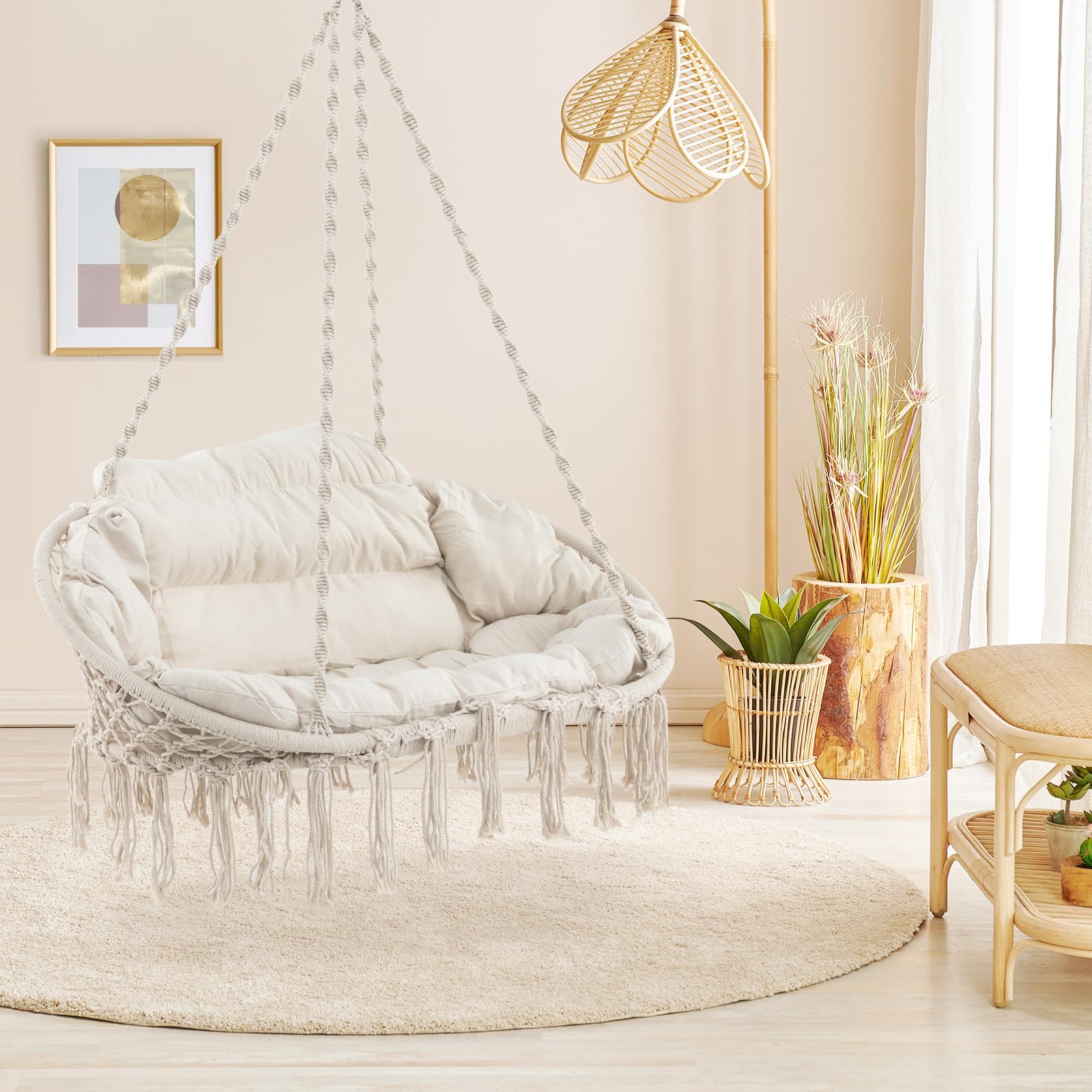 Giantex Hammock Chair, Macrame Hanging Chair with Removable Cushion,  Max 440 lbs, Swinging Chair, Beige