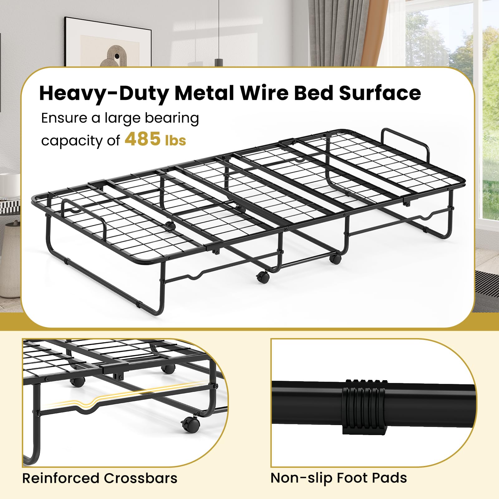 Giantex Twin Folding Bed with Mattress, Roll Away Bed Portable Guest Bed w/Sturdy Metal Frame