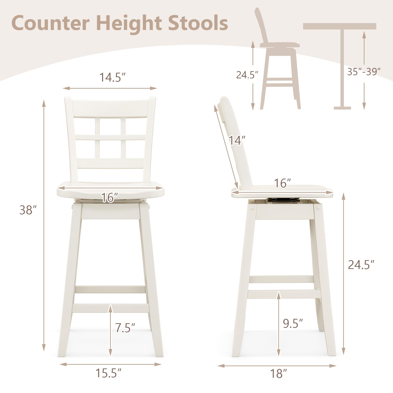 Giantex Bar Stools, Farmhouse Swivel Barstools with 6-Grid Hollow Back & Ergonomic Contoured Seat