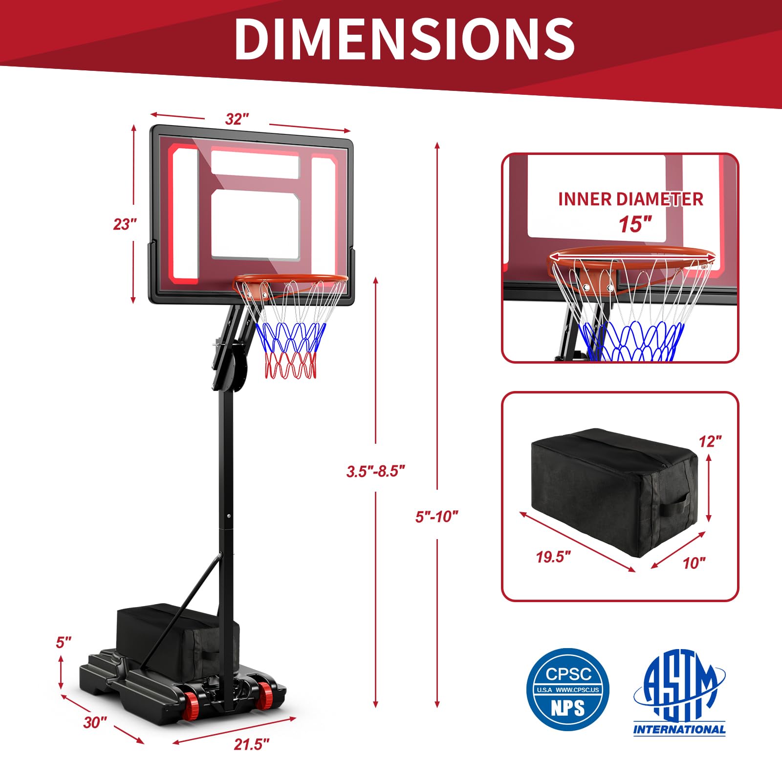 Giantex 10 Ft Basketball Hoop Outdoor - 5 FT to 10 FT Height Adjustable Indoor Portable Basketball Goal System with 2 Wheels