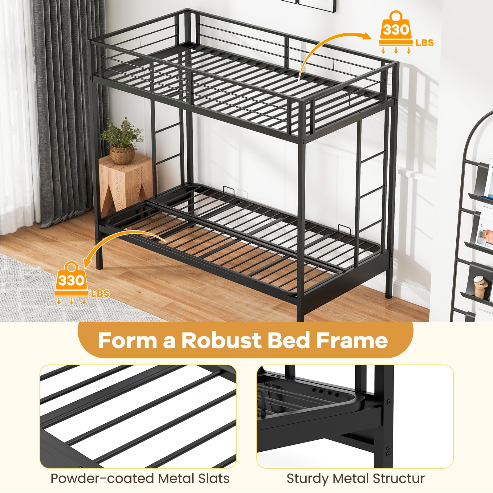 Giantex Twin Over Futon Bunk Bed, Metal Bunk Bed with Futon