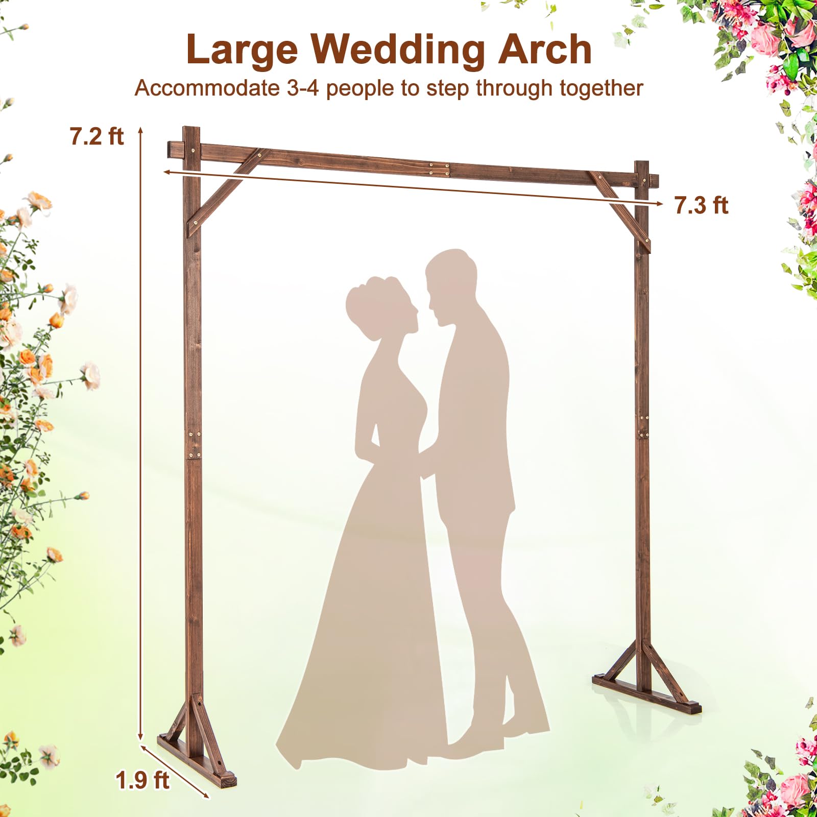 Giantex Wooden Wedding Arch for Ceremony, 7.2 FT Square Solid Wood Arbor for Wedding Backdrop Stand