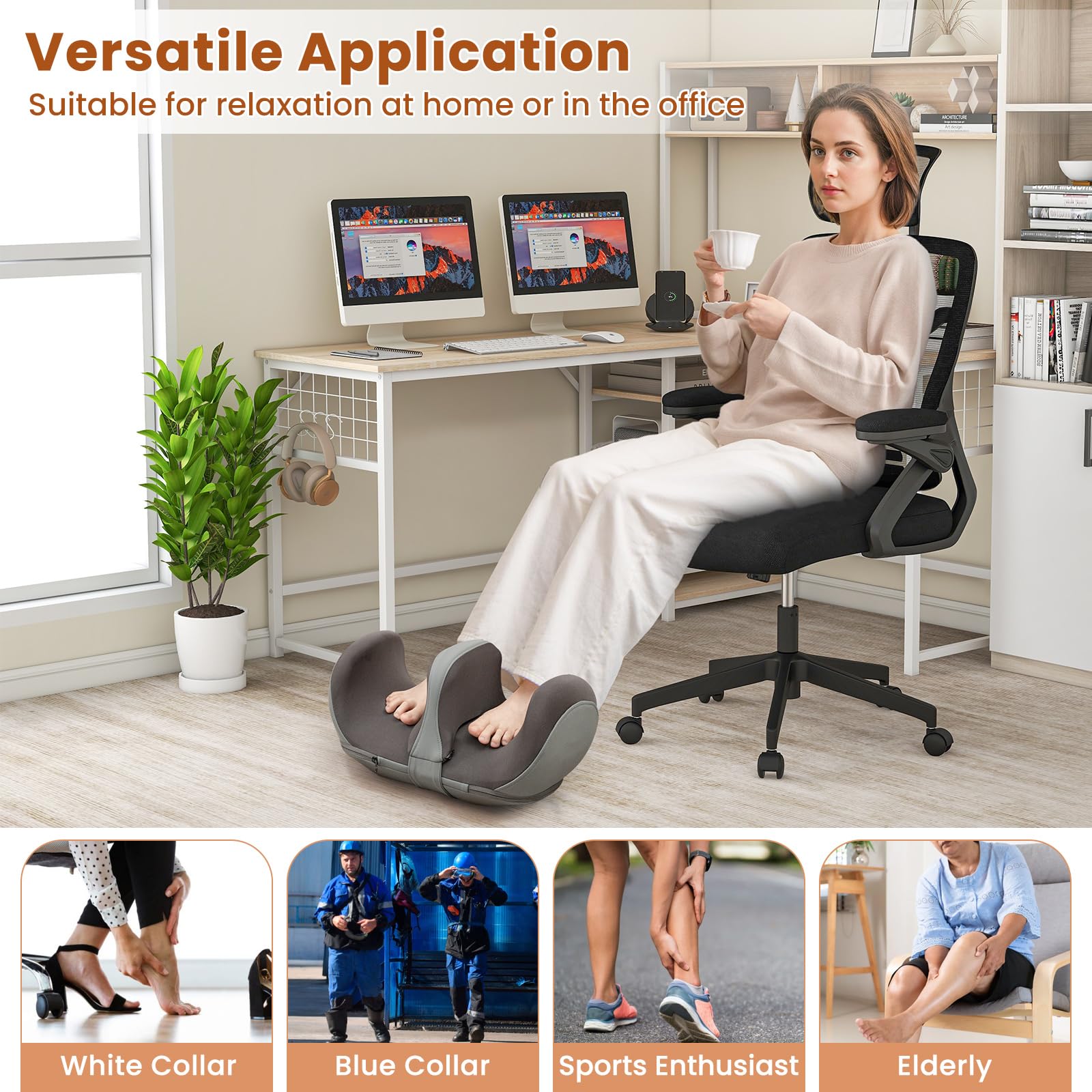 Giantex Foot Massager, Calf Massager with Heat, 3 Massage Intensity, Vibration, Detachable Middle Sponge