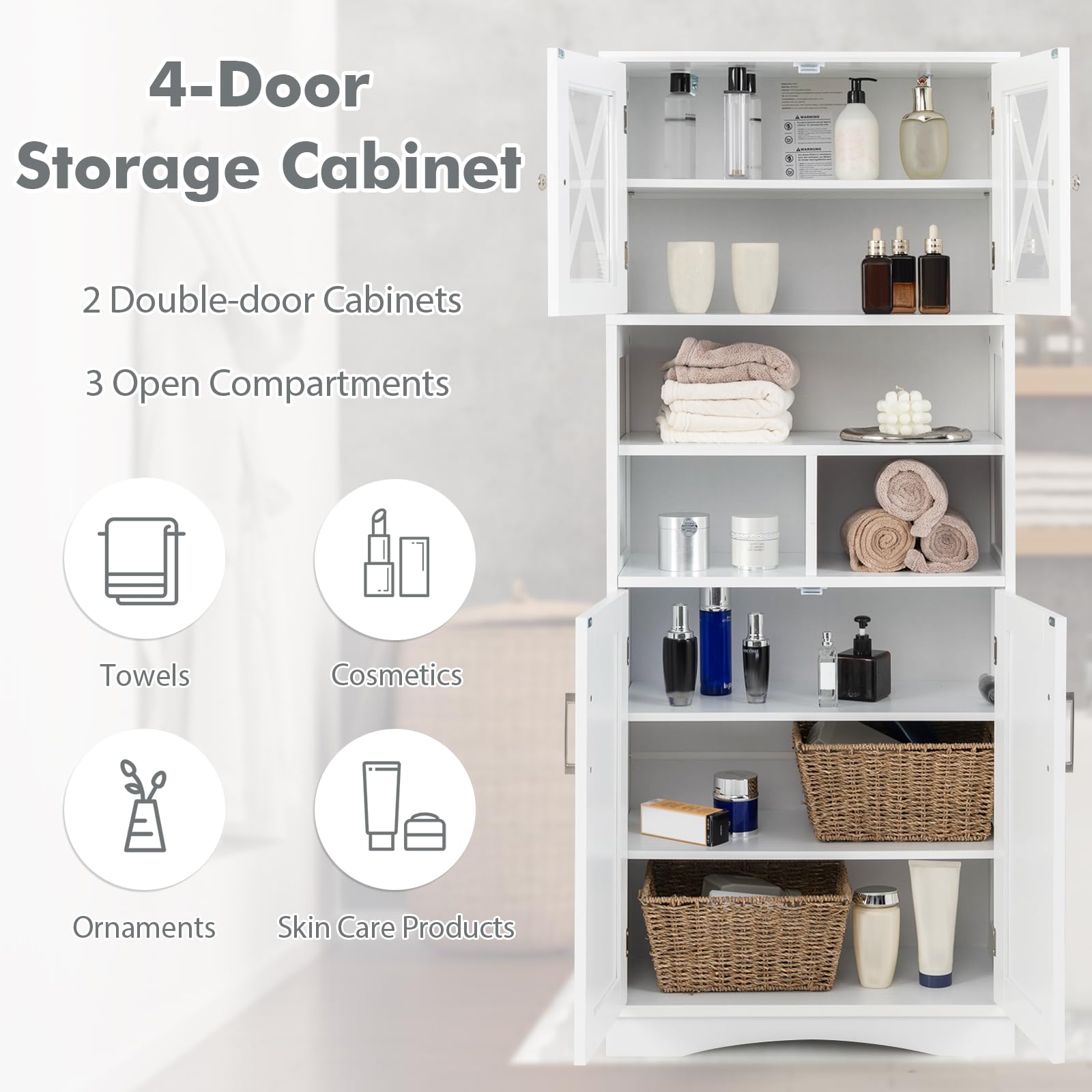 Giantex 57" Tall Bathroom Cabinet, Storage Cabinet with Acrylic Doors & Adjustable Shelves