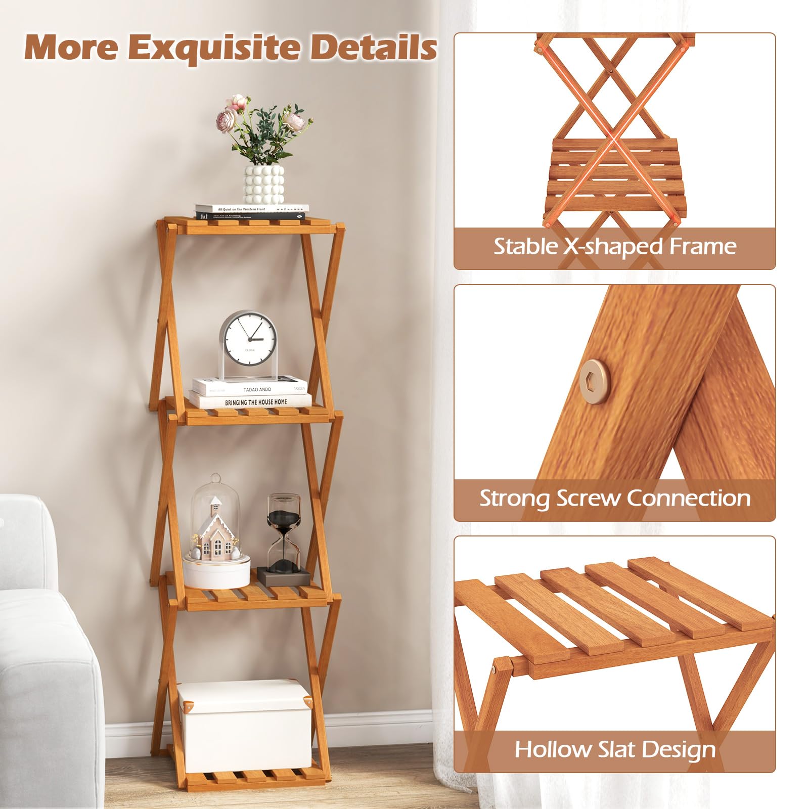 Giantex 4-Tier Foldable Plant Stand, Wooden Folding Display Rack with Sturdy X-shaped Structure