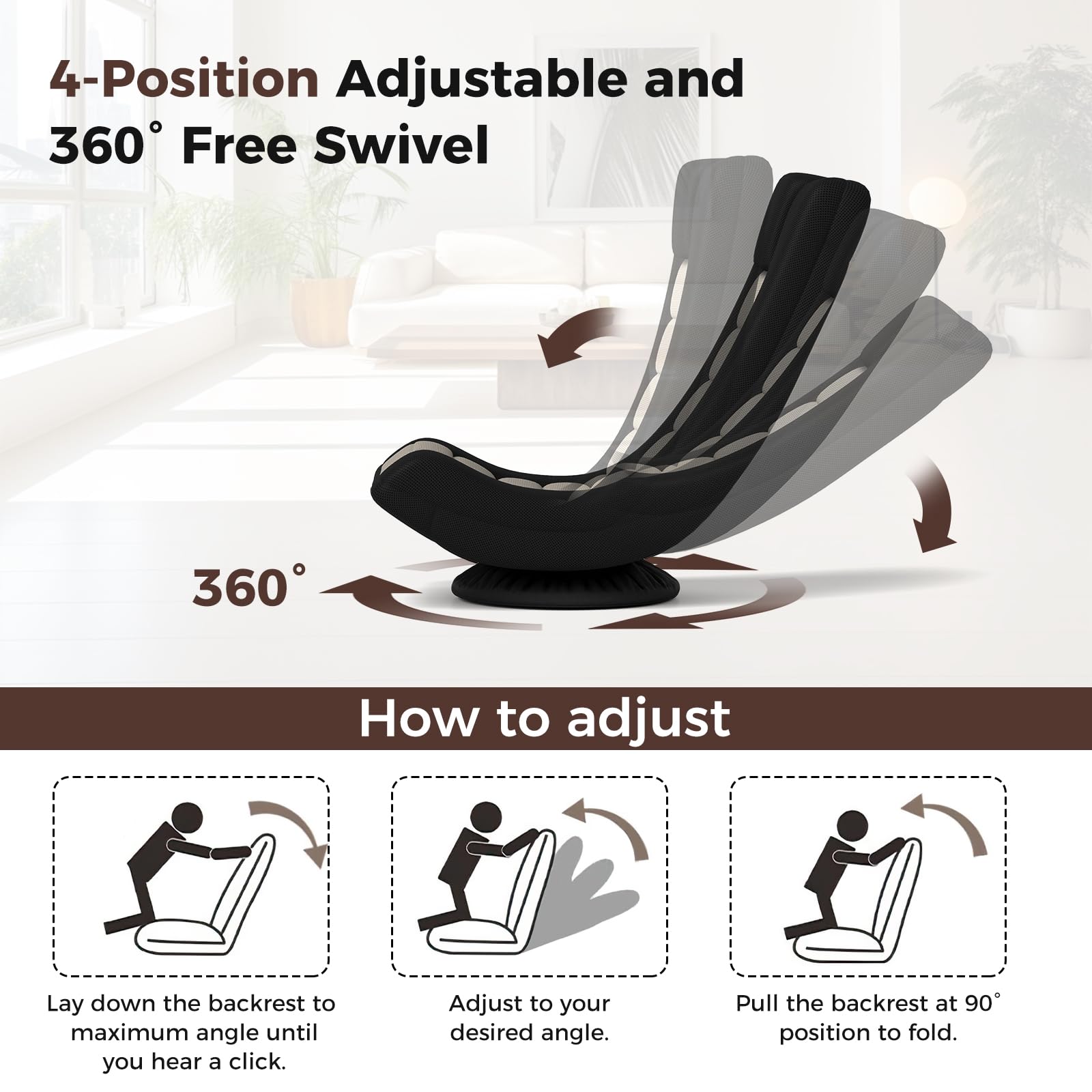 Giantex Floor Chair with Back Support, 4-Position Adjustable Back, Lazy Sofa Chair, Meditation Chair