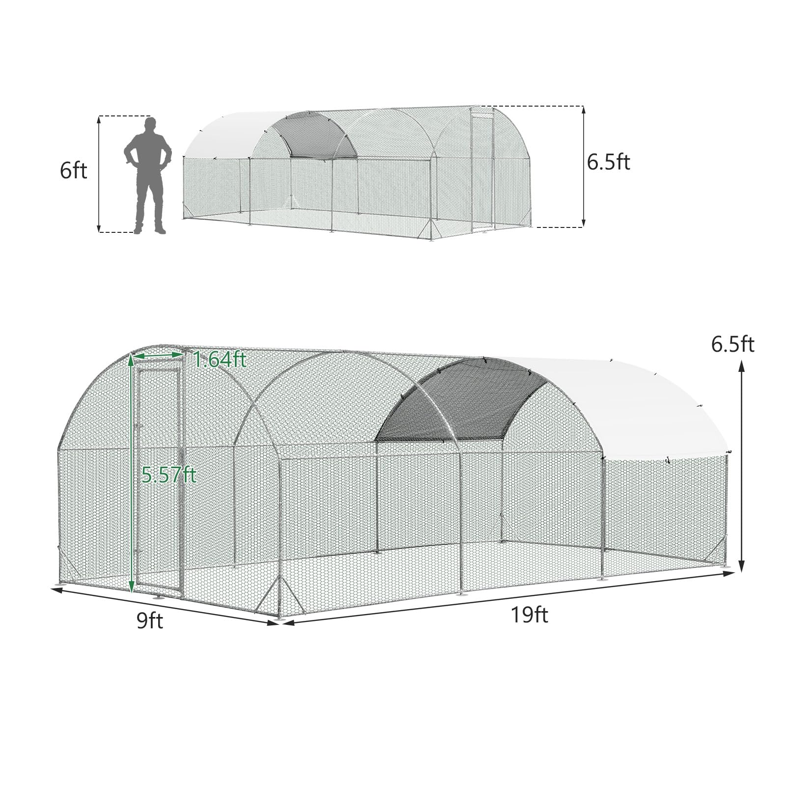 Giantex Metal Chicken Coop, Galvanized Walk-in Chicken Run with Waterproof PE Cover, Dome