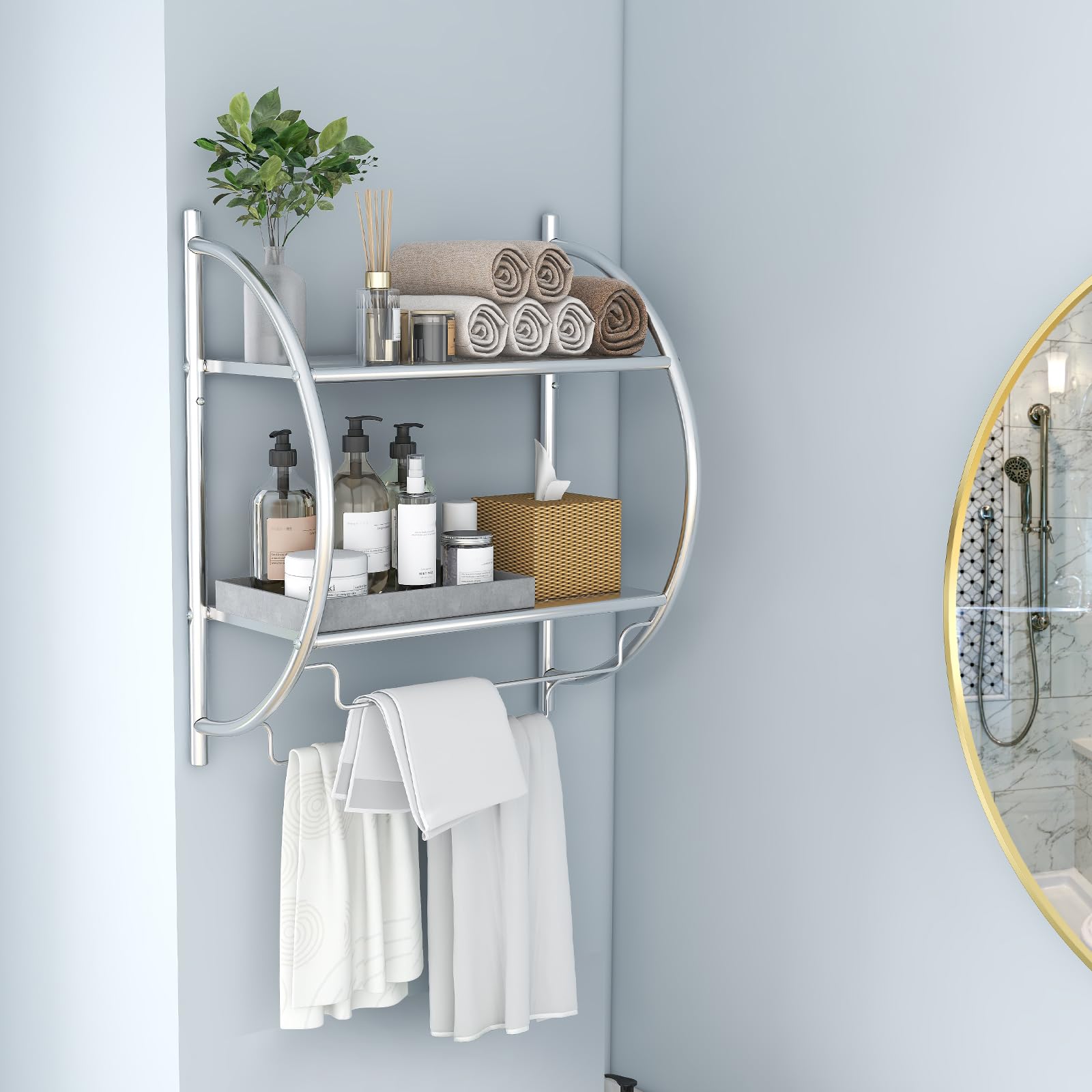 Giantex Bathroom Shelf with Towel Rack - 2 Tier Rustproof Over The Toilet Storage Shelf