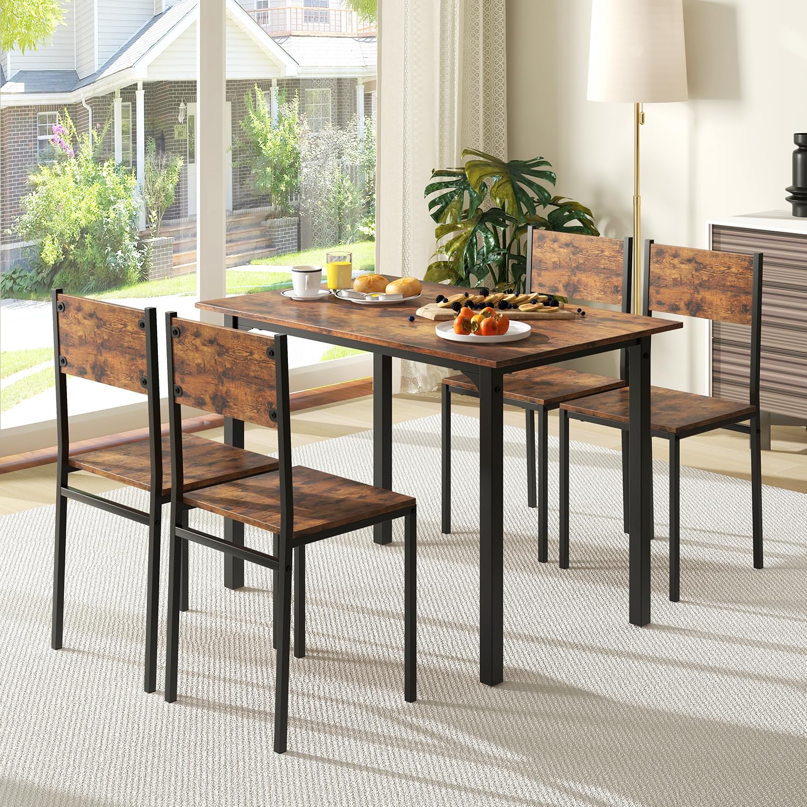 Giantex Dining Table Set for 4, 5-Piece Kitchen Table Set with Dinner Table, Dining Chairs