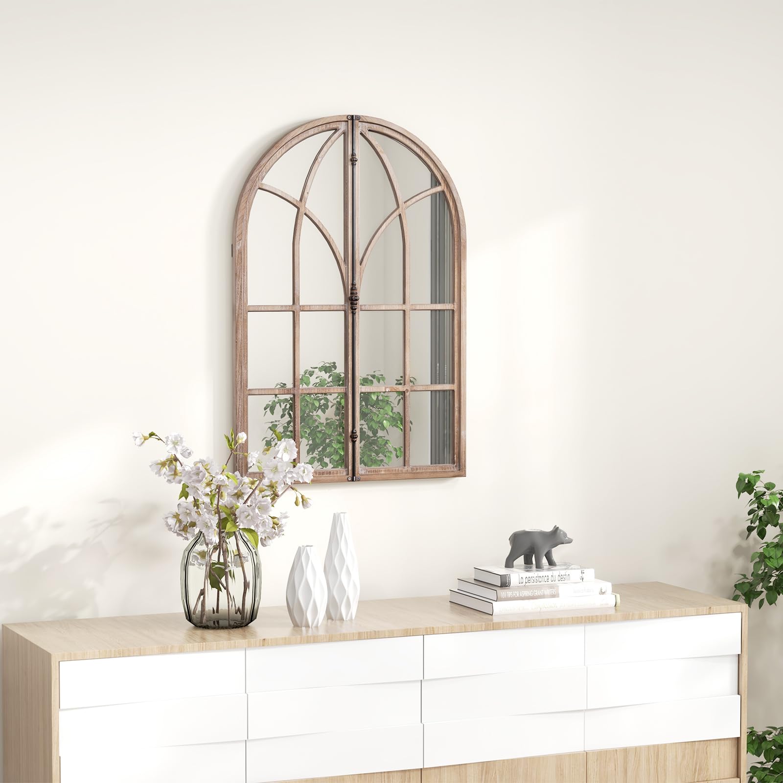 CHARMAID Farmhouse Arched Window Mirror - 34"x23" Arch Mirror Wall Decor