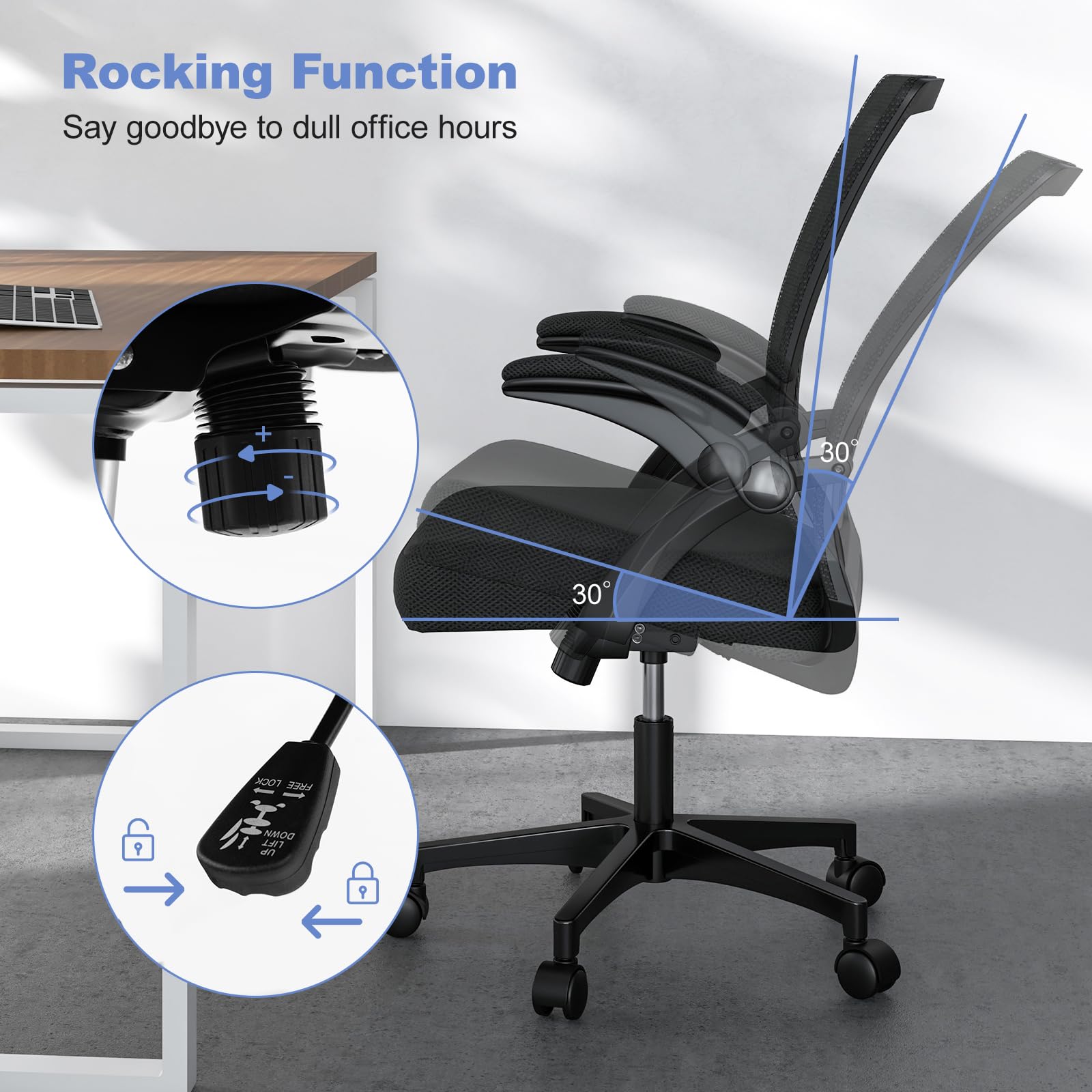 Giantex Ergonomic Office Chair, Mid Back Desk Chair with Comfy Flip-Up Armrests & Lumbar Support