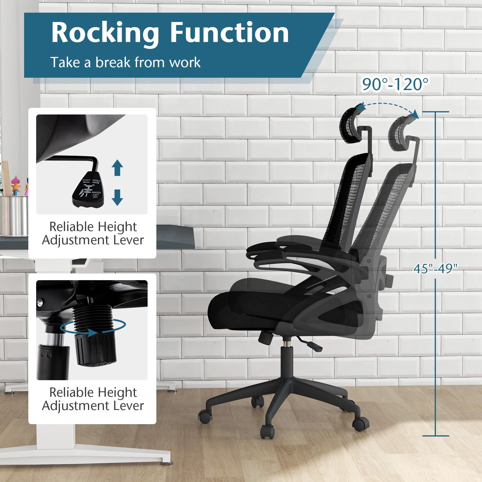 Giantex Ergonomic Mesh Office Chair, High Back Desk Chair with Adjustable Headrest, Lumbar Support