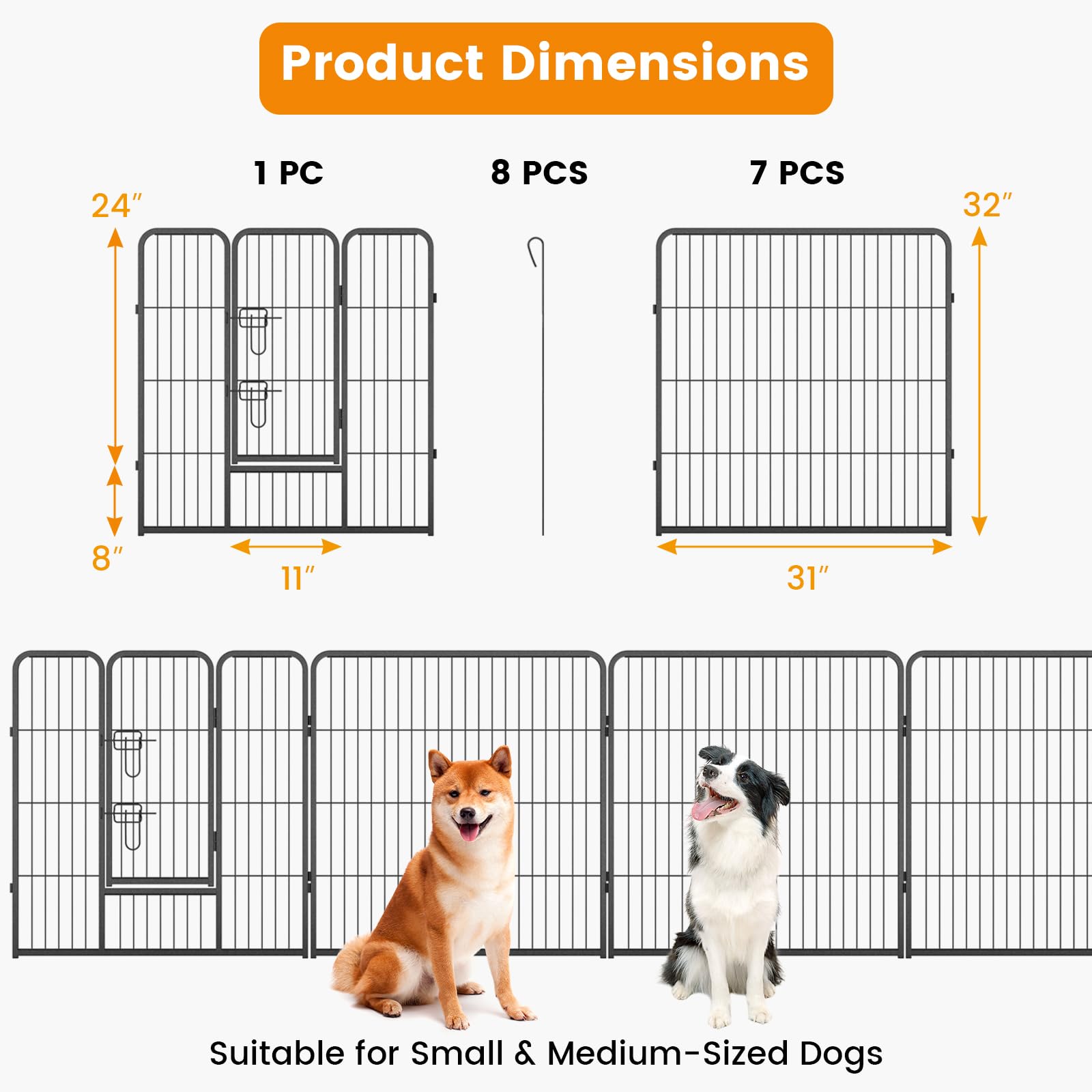 Giantex Dog Playpen Outdoor 32" H - 8/16 Panels Metal Pet Fence for Medium Dogs, Heavy Duty Dog Pen Exercise Fence with Door