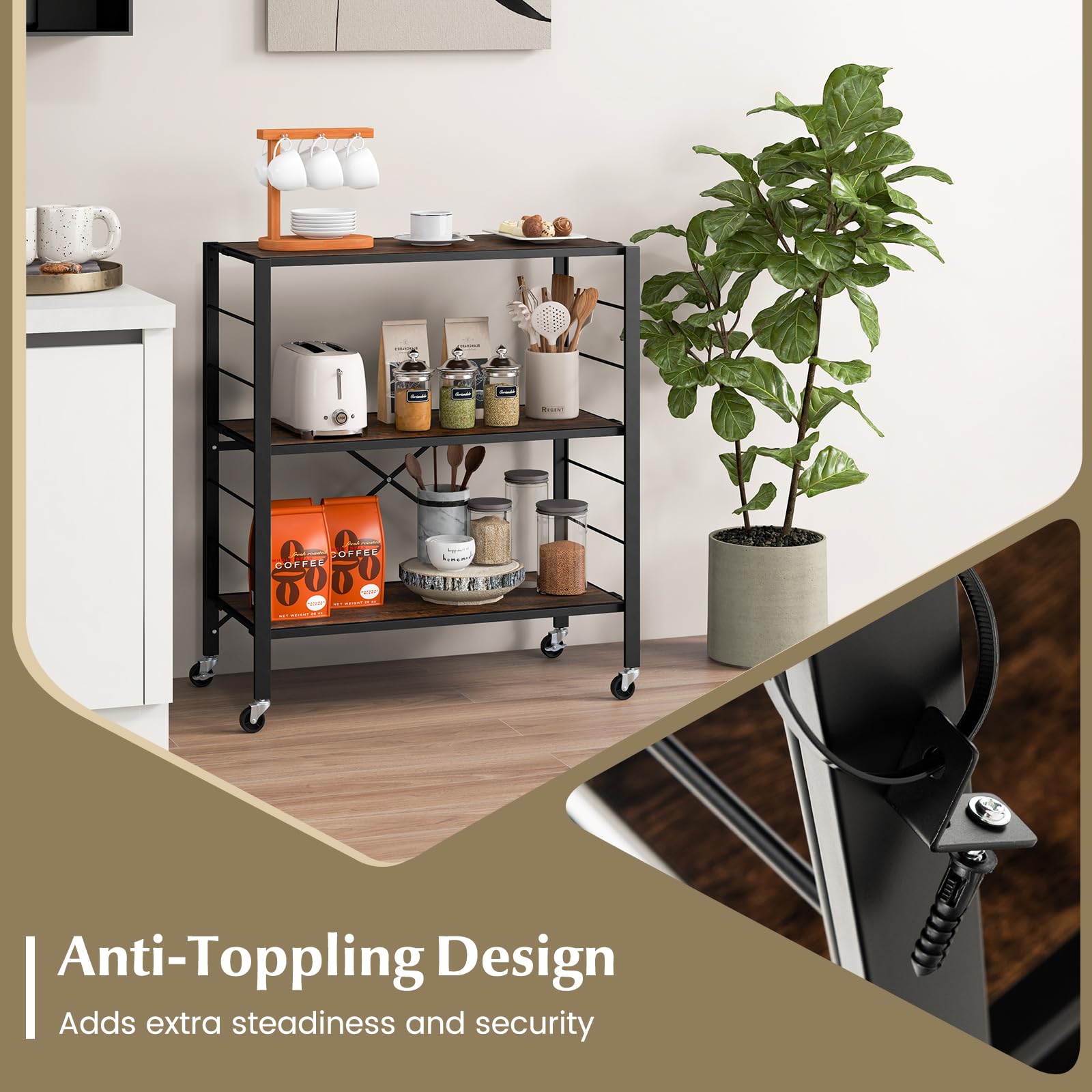 Giantex Folding Bookshelf with Wheels