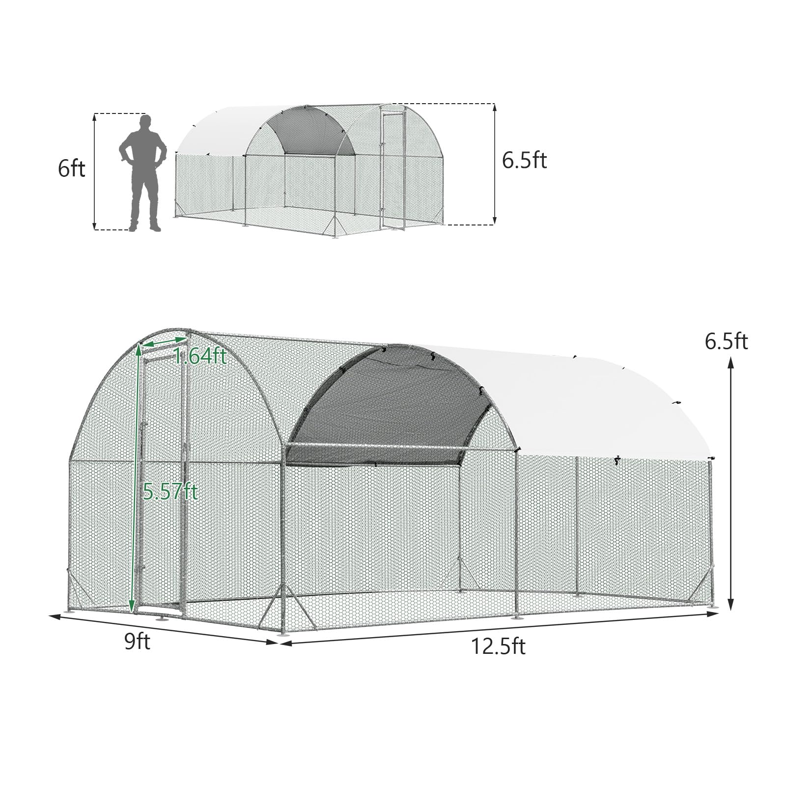 Giantex Metal Chicken Coop, Galvanized Walk-in Chicken Run with Waterproof PE Cover, Dome