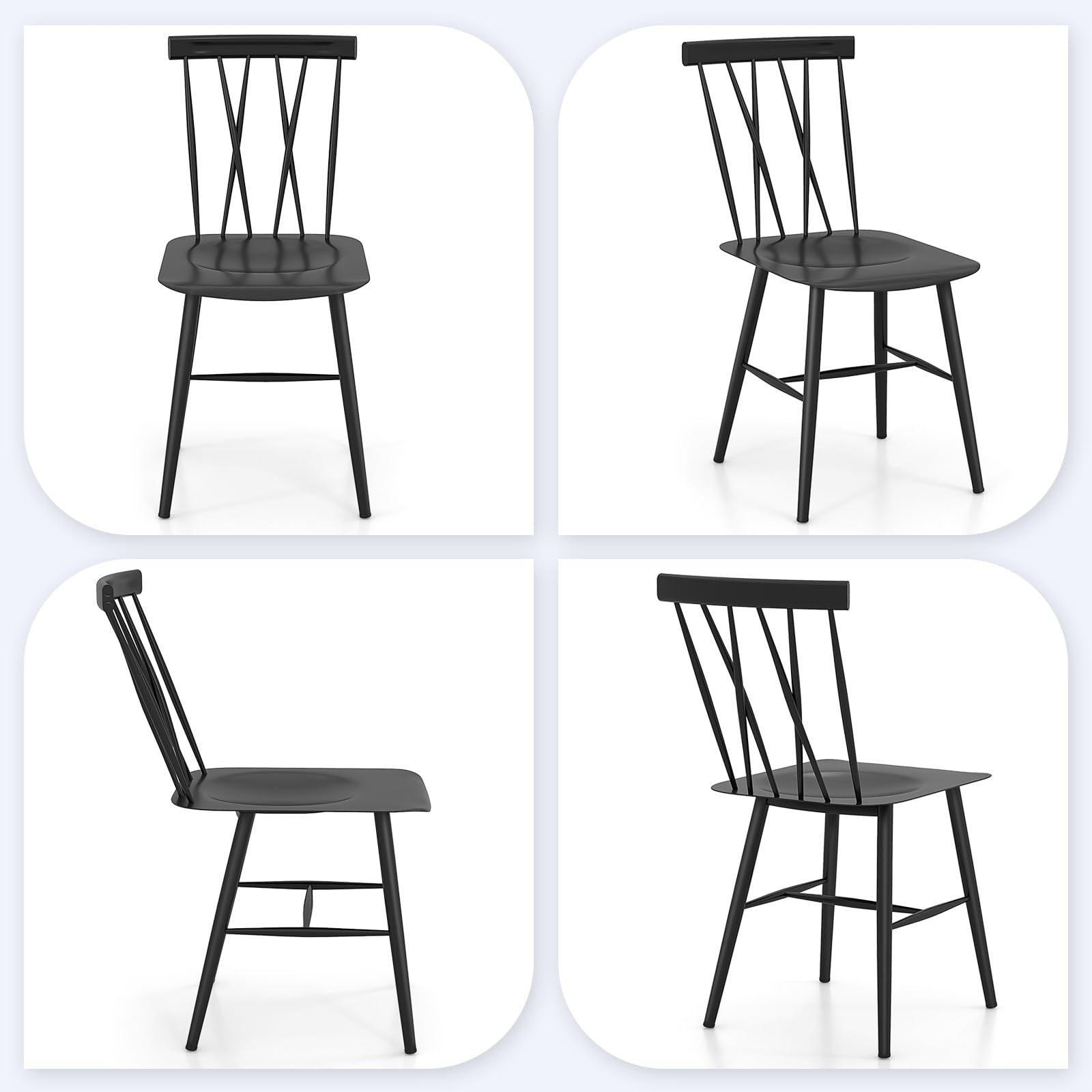 Giantex Metal Dining Chairs Set, Farmhouse Kitchen Chairs w/High Cross Backrest & Curved Seat