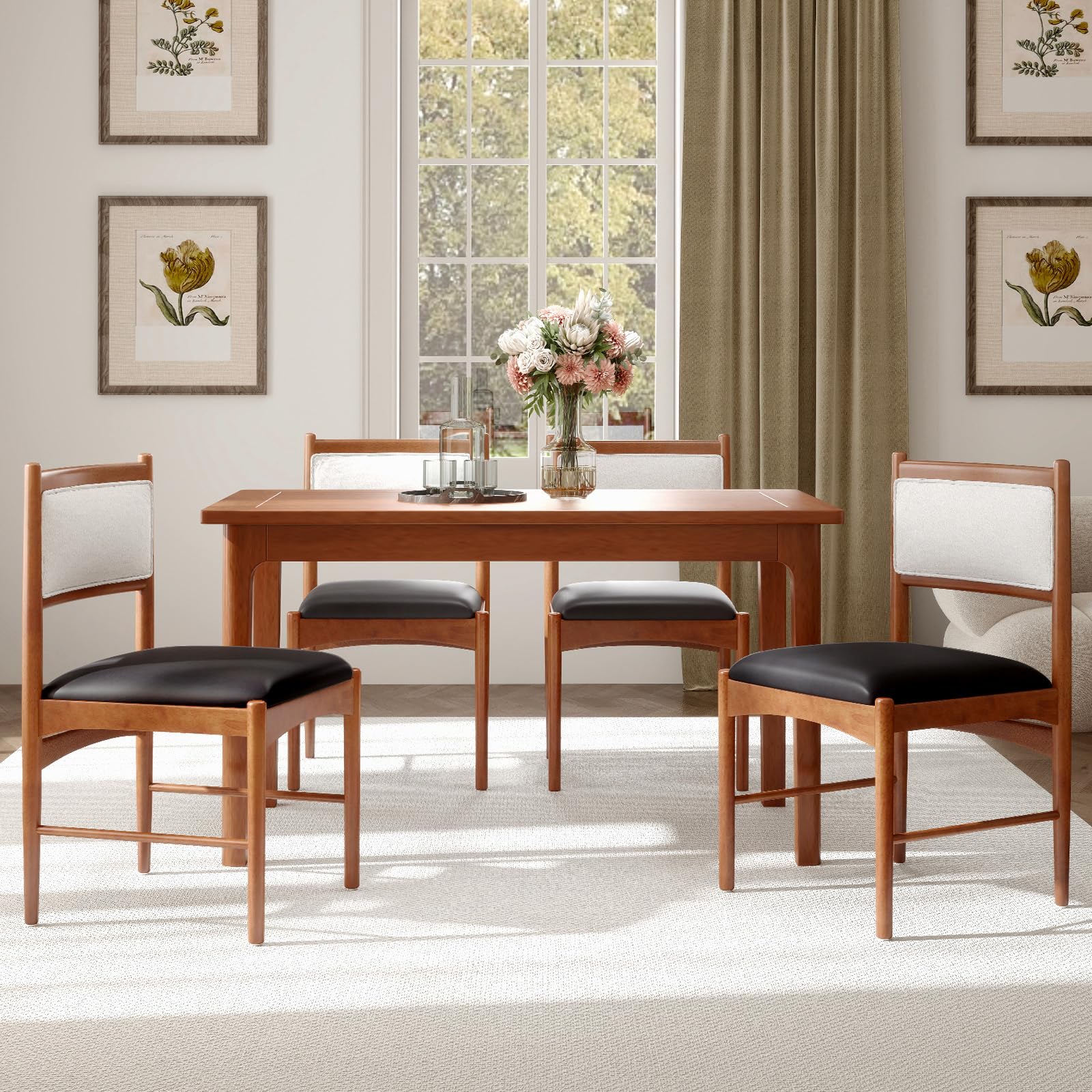 Giantex Wooden Dining Chairs, Upholstered Kitchen Chairs w/Rubber Wood Frame & Faux Leather Padded Seat