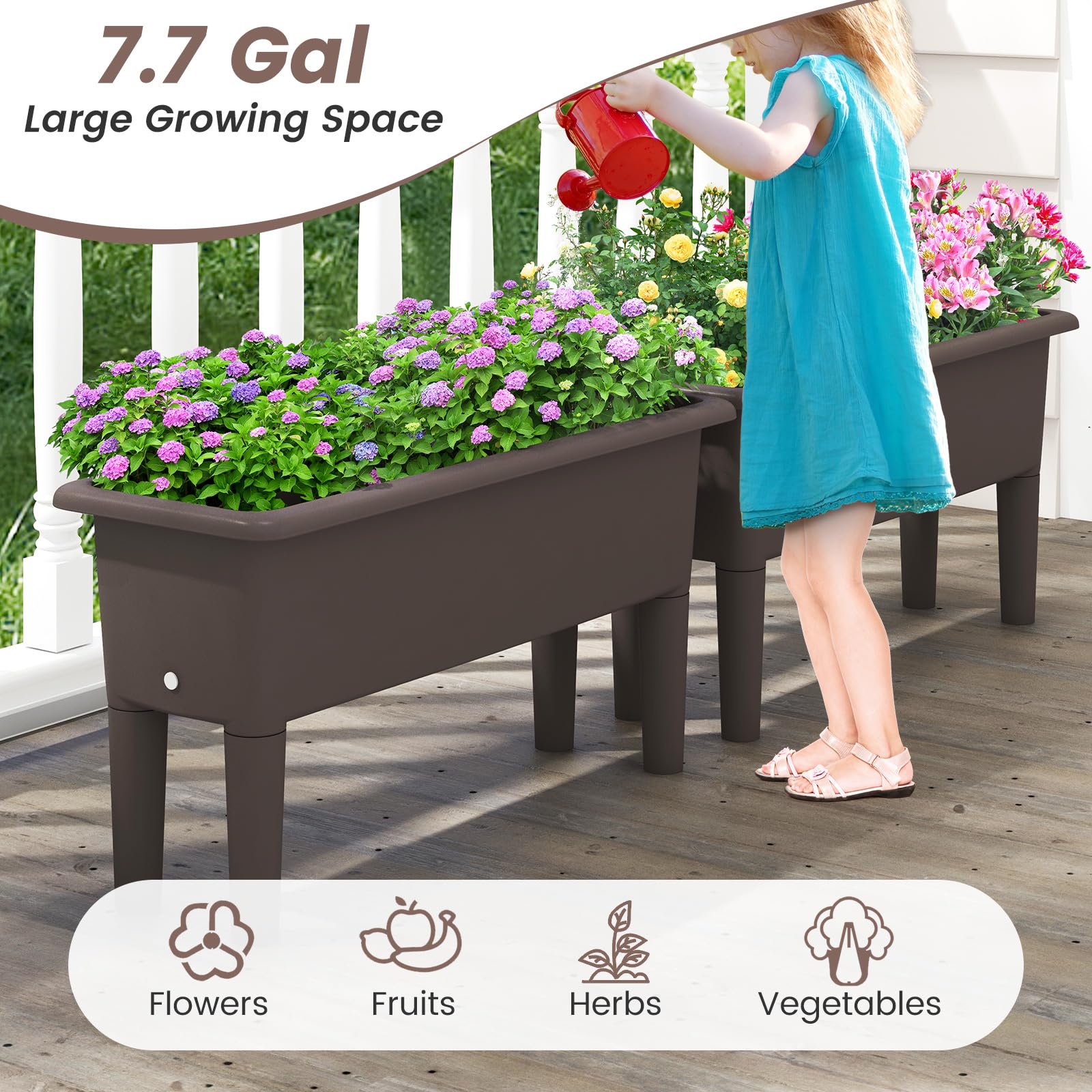 Giantex Raised Garden Beds Outdoor Set of 2, Self-Watering Planter Box with Detachable Legs & Drainage Hole