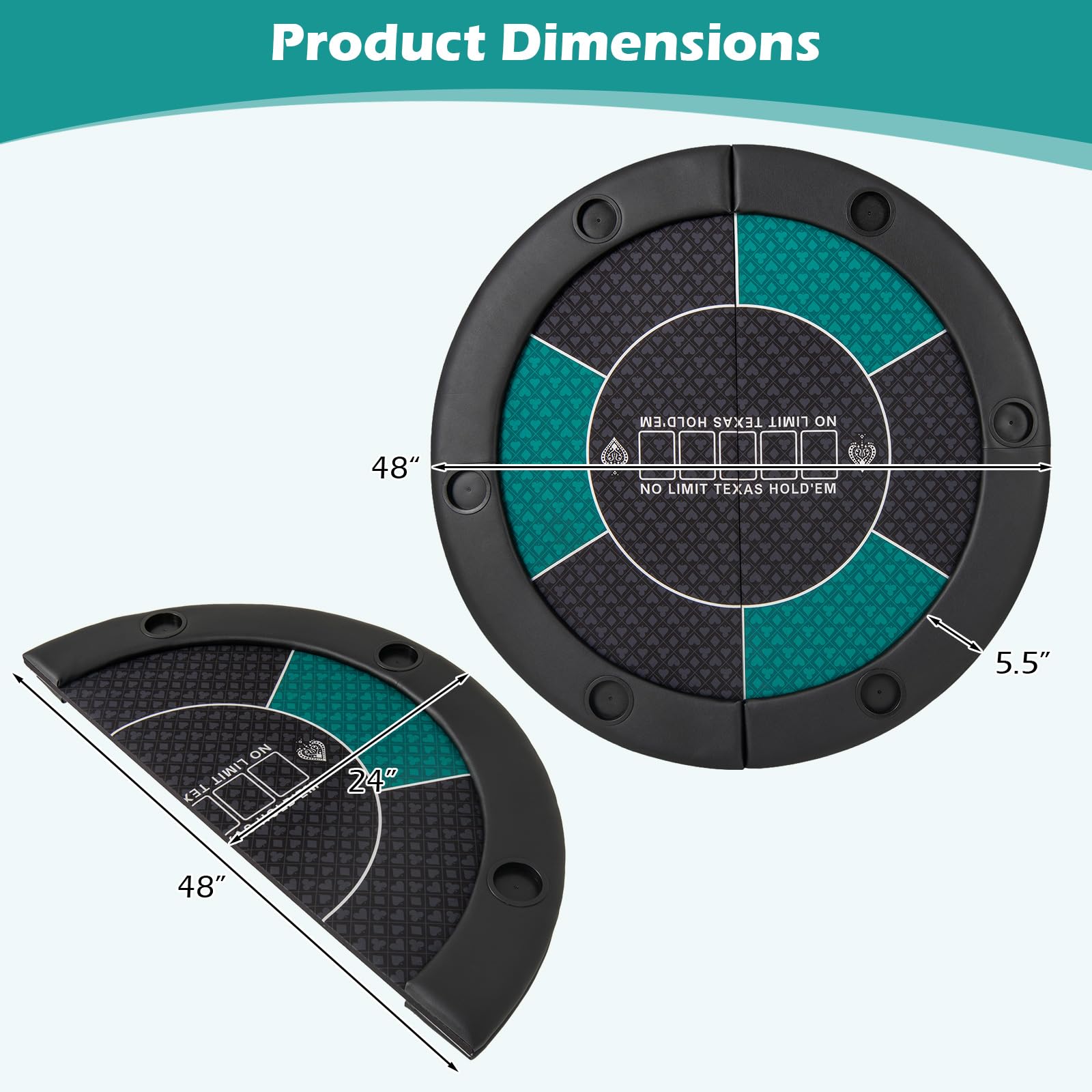 Giantex 48" Poker Table Top, 6 Player Foldable Round Blackjack Poker Table Topper w/Carrying Bag
