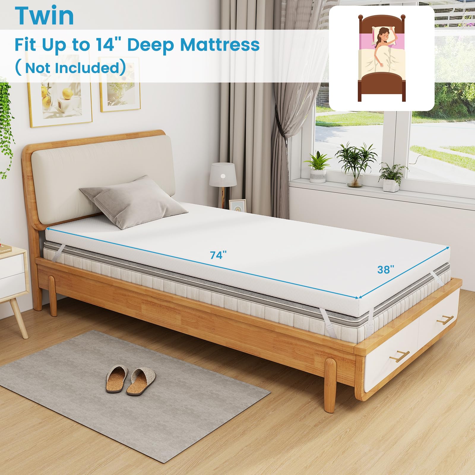 Giantex 3 Inch Twin Memory Foam Mattress Topper, Cooling Gel Infused Topper with Removable Cover