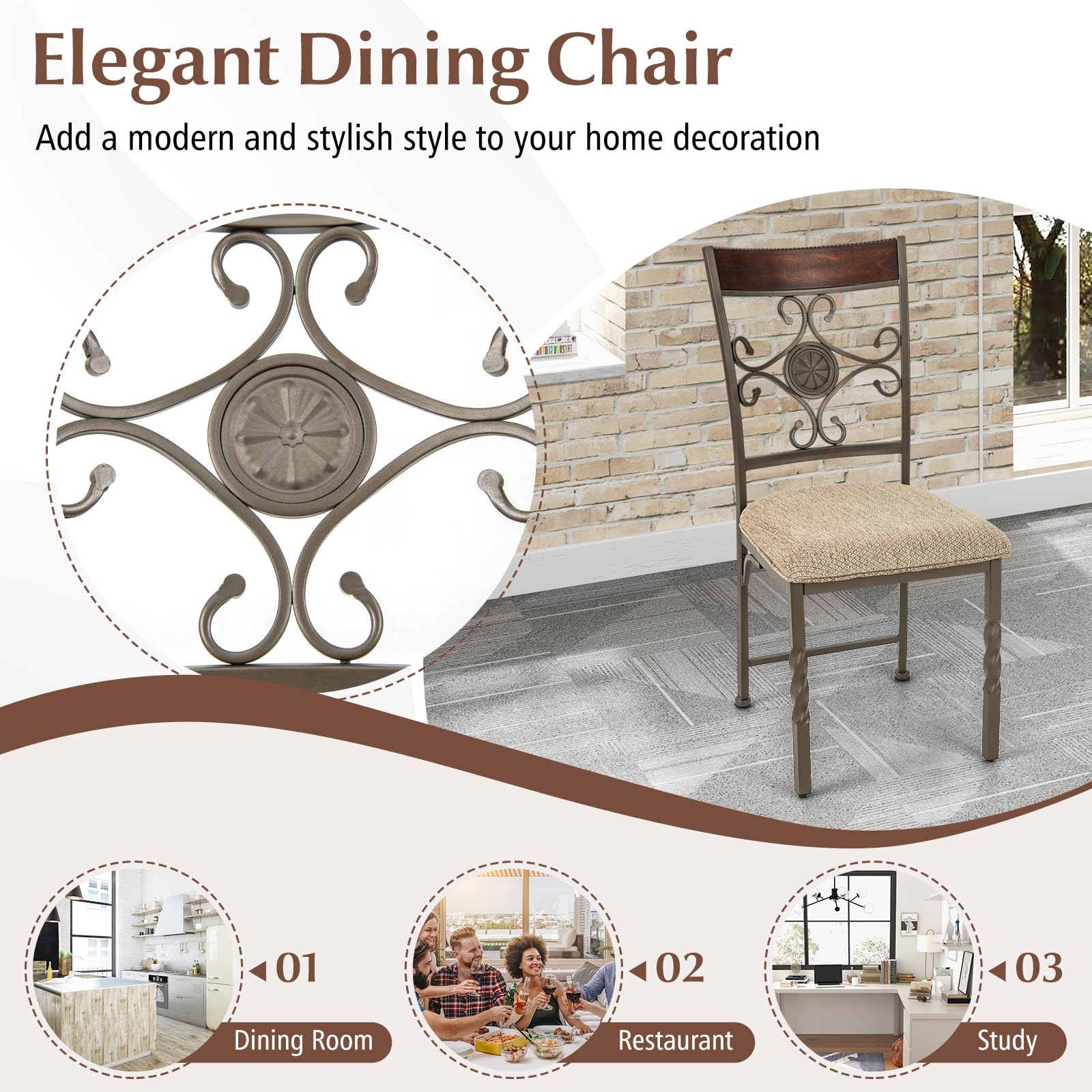 Giantex Upholstered Dining Chair Set, Vintage Metal Dining Chairs with Soft Padded Seat Cushion