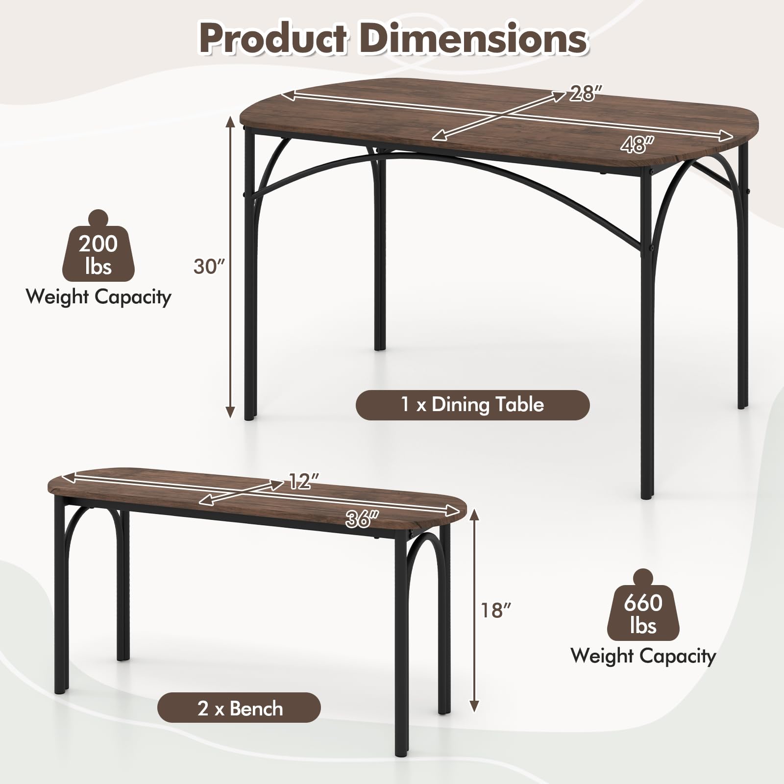 Giantex Dining Table Set for 4, Modern Oval Kitchen Table Set with 2 Benches, Metal Frame