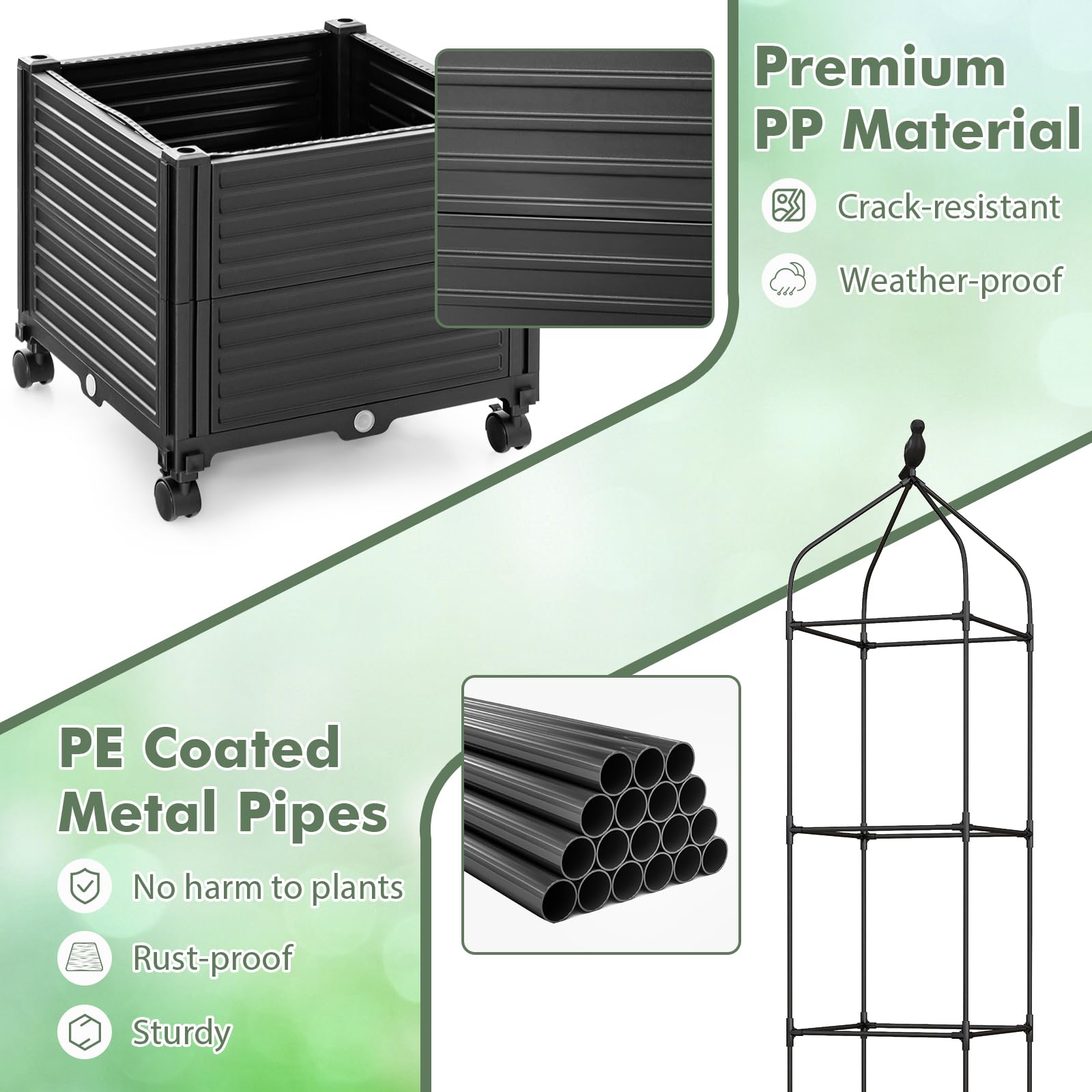 Giantex Raised Garden Bed with Tomato Cages, Obelisk & Bird Top