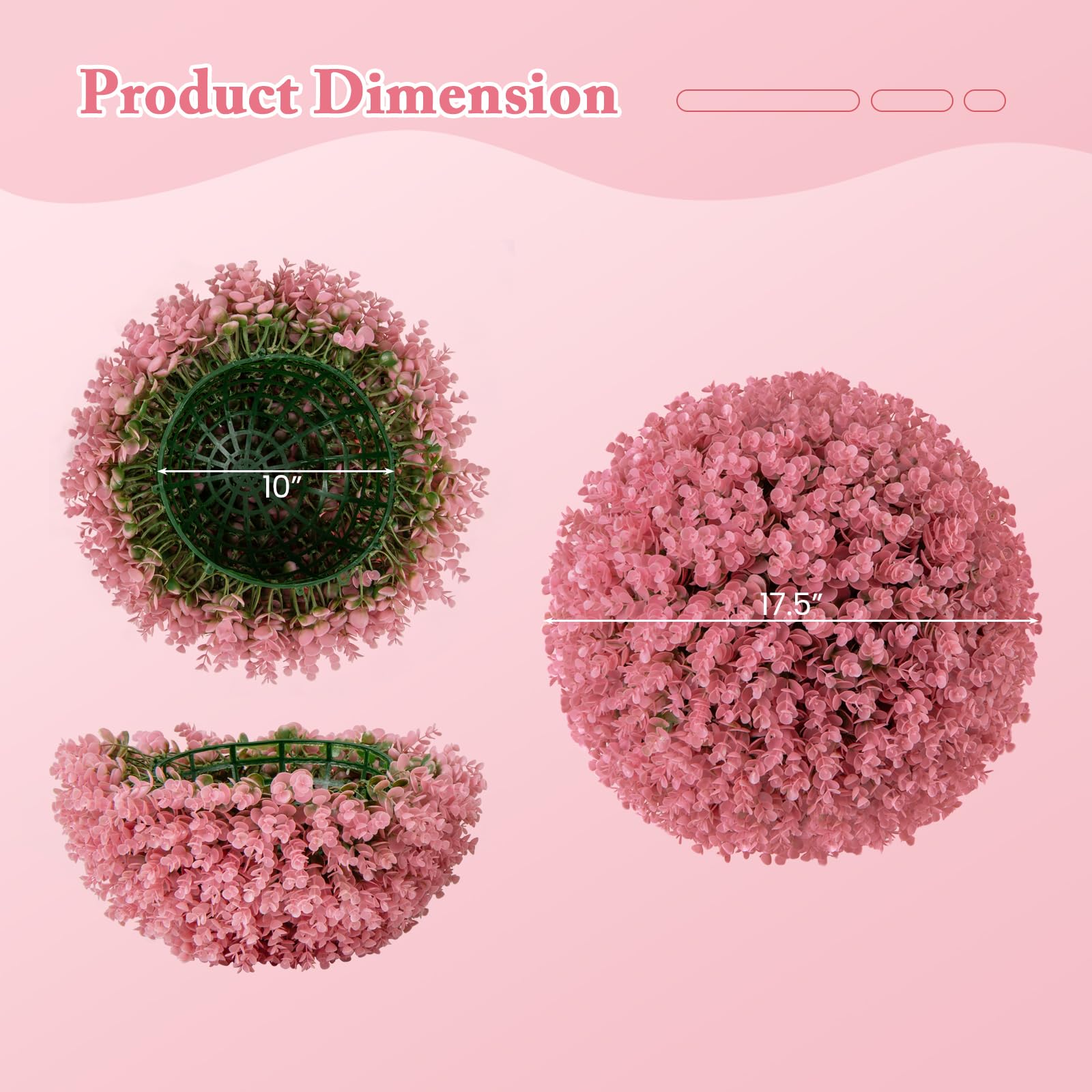 Giantex 2 PCS Artificial Plant Topiary Ball, 17.5'' Pink Faux Eucalyptus Decorative Balls for Wedding Home Decor