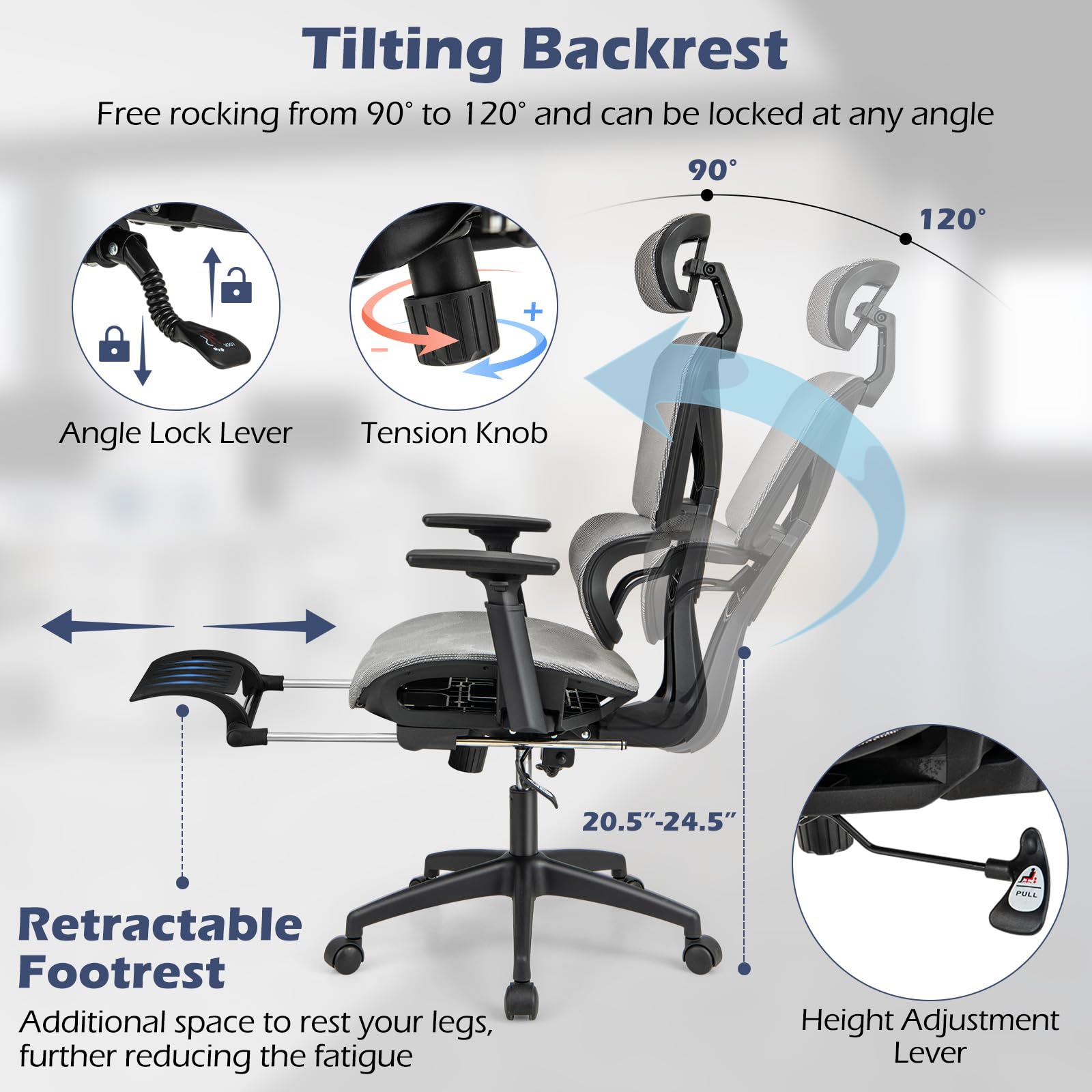 Giantex Ergonomic Office Chair, High Back Mesh Computer Desk Chair with Adjustable Backrest Headrest